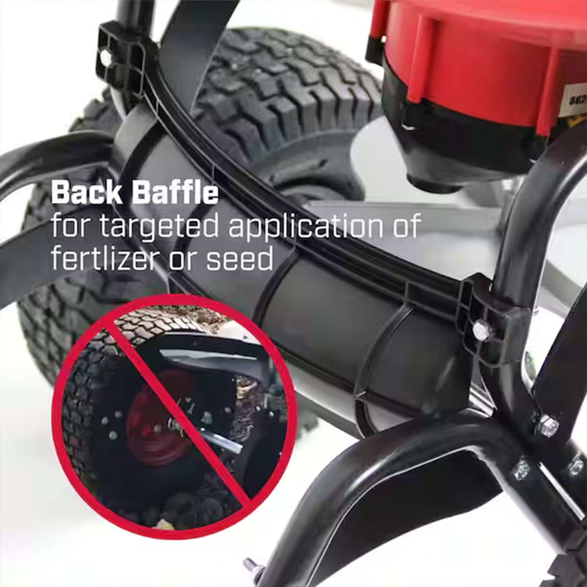 Chapin Tow Behind Spreader, Trailer Hitch with Auto-Stop, 150 lb Capacity, Red - VMInnovations