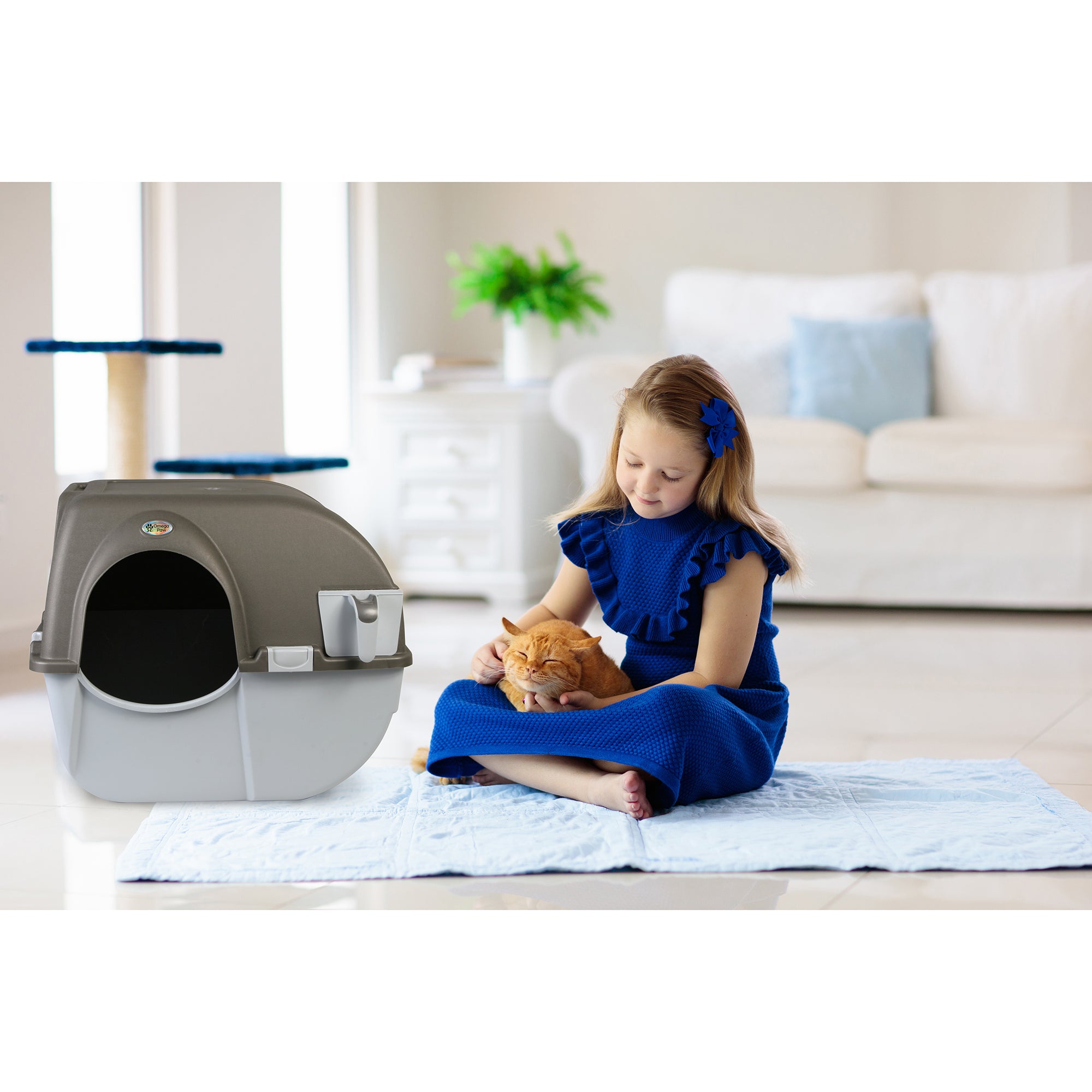 Omega Paw Roll 'n Clean Self Cleaning Cat Litter Box with Tray, Regular, Taupe - VMInnovations