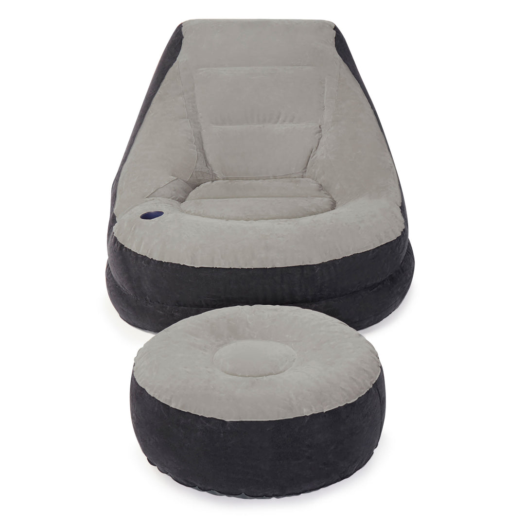 Intex Inflatable Ultra Lounge Chair With Cup Holder & Ottoman Set, Gray (5 Pack)