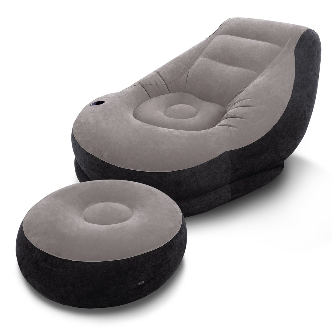 Intex 68564E Inflatable Ultra Lounge Chair With Cup Holder And Ottoman Set, Gray - VMInnovations