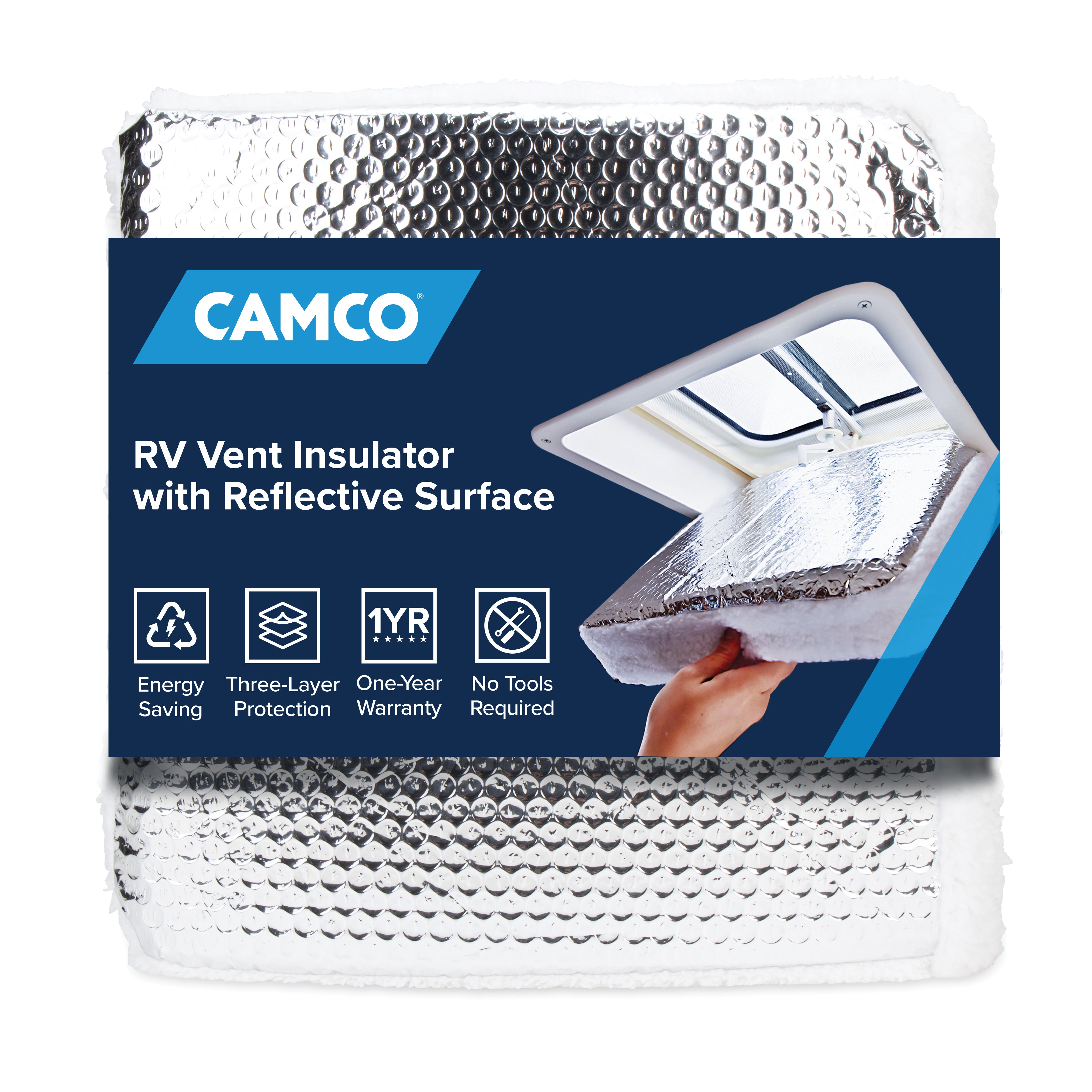 Camco 14” RV Vent Insulator Cover for Roof, Skylight, Reflective Surface, White