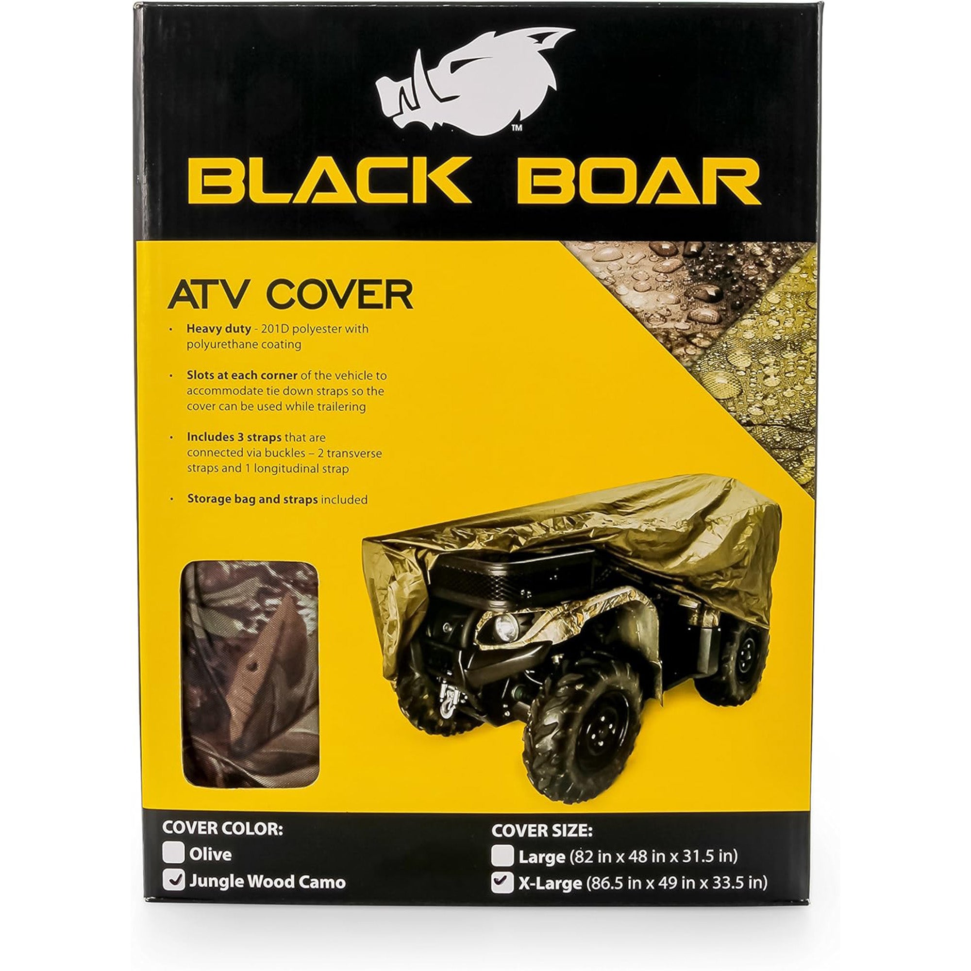 Black Boar ATV Cover with Weather Protective Coating, Sewn-In Straps and Buckles