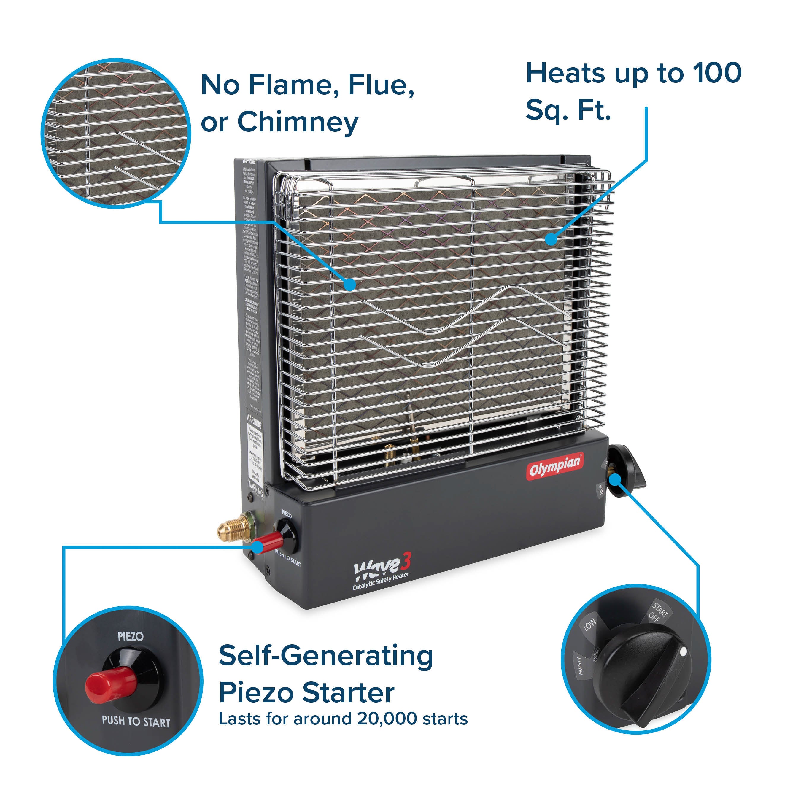 Camco Olympian Wave-3 Portable Catalytic Safety Heater for RV Use, 3,000 BTU