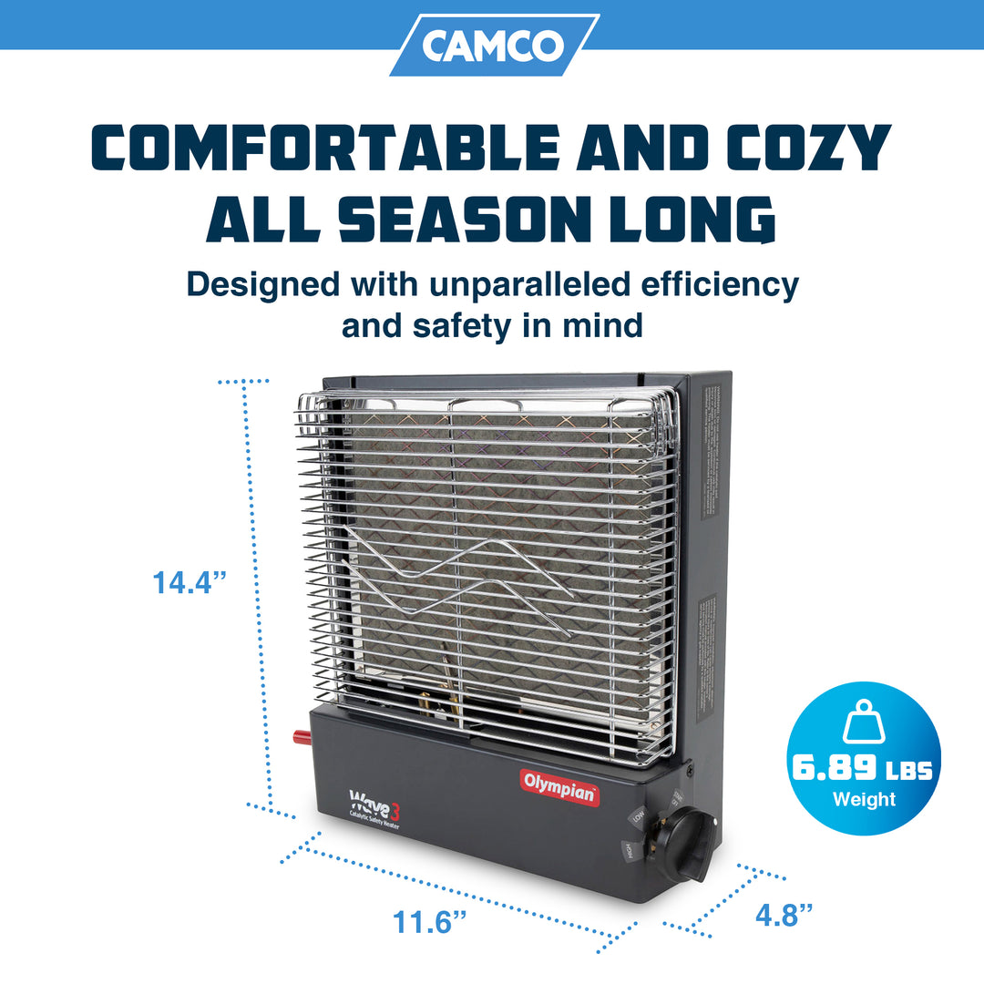 Camco Olympian Wave-3 Portable Catalytic Safety Heater for RV Use, 3,000 BTU - VMInnovations
