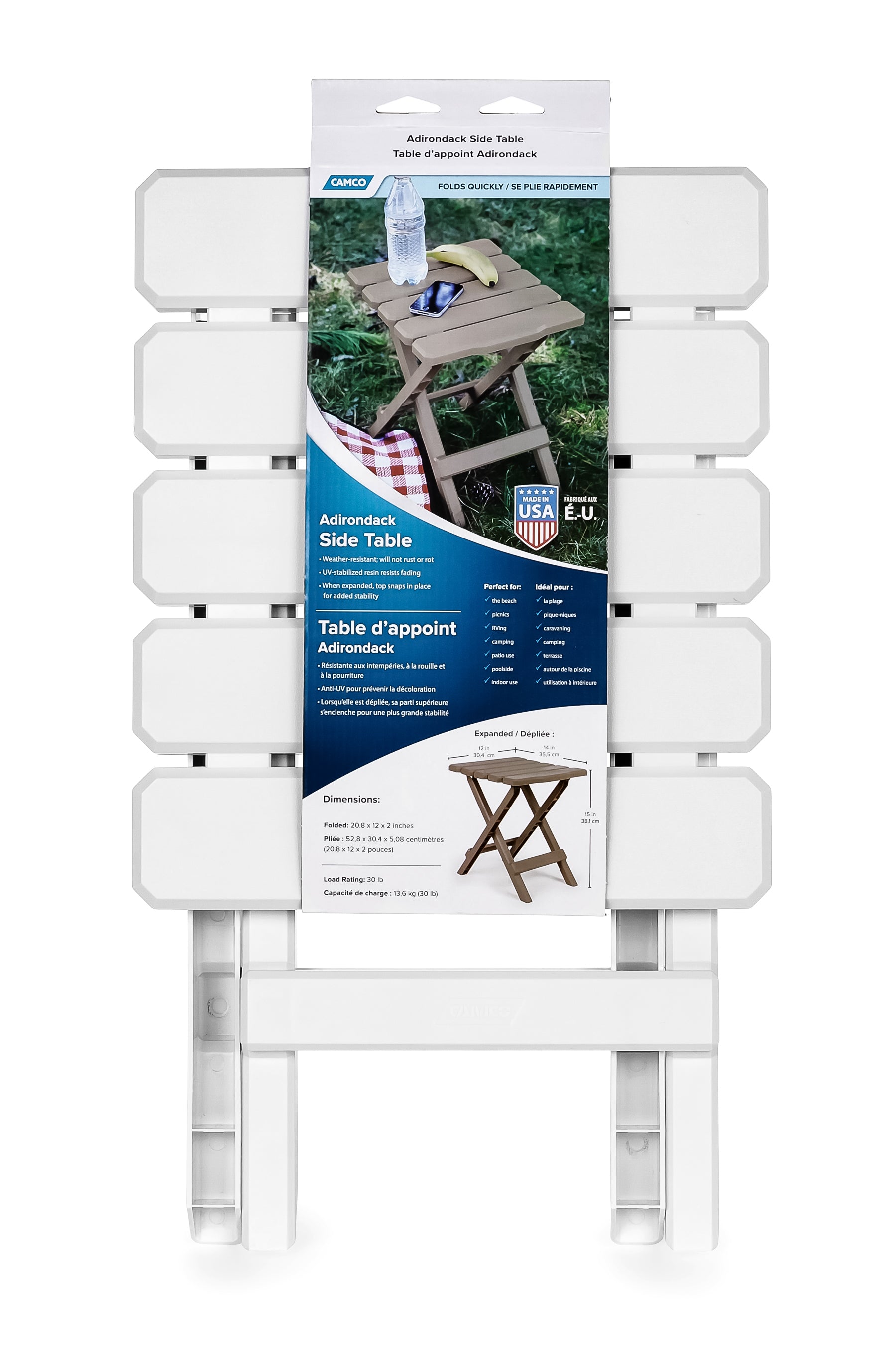 Camco Adirondack Style Folding Plastic Large Table, Indoor or Outdoor Use, White - VMInnovations