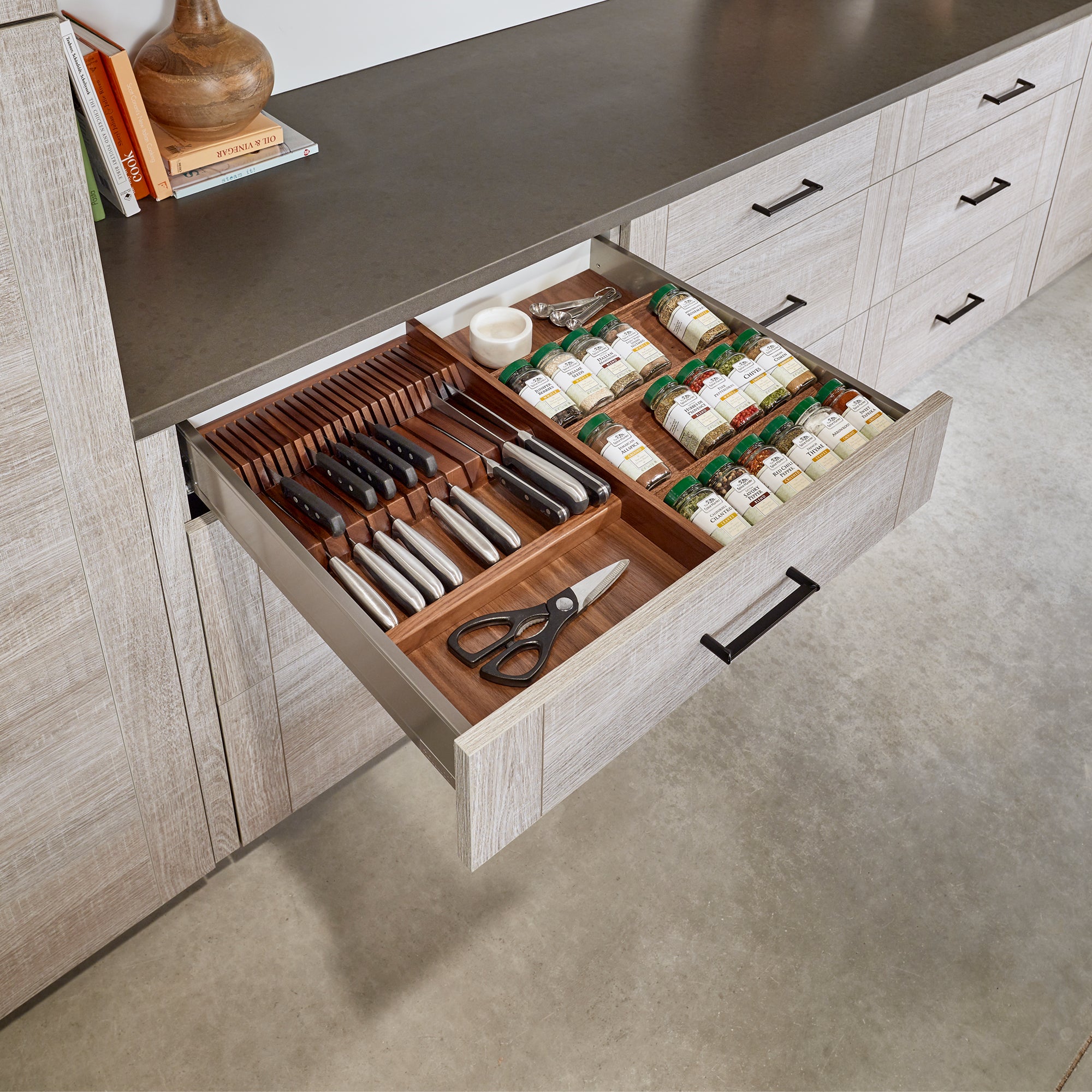 Rev-A-Shelf Trim-to-Fit Knife Block Drawer Insert Organizer, Walnut, 4WDKB-WN-1 - VMInnovations
