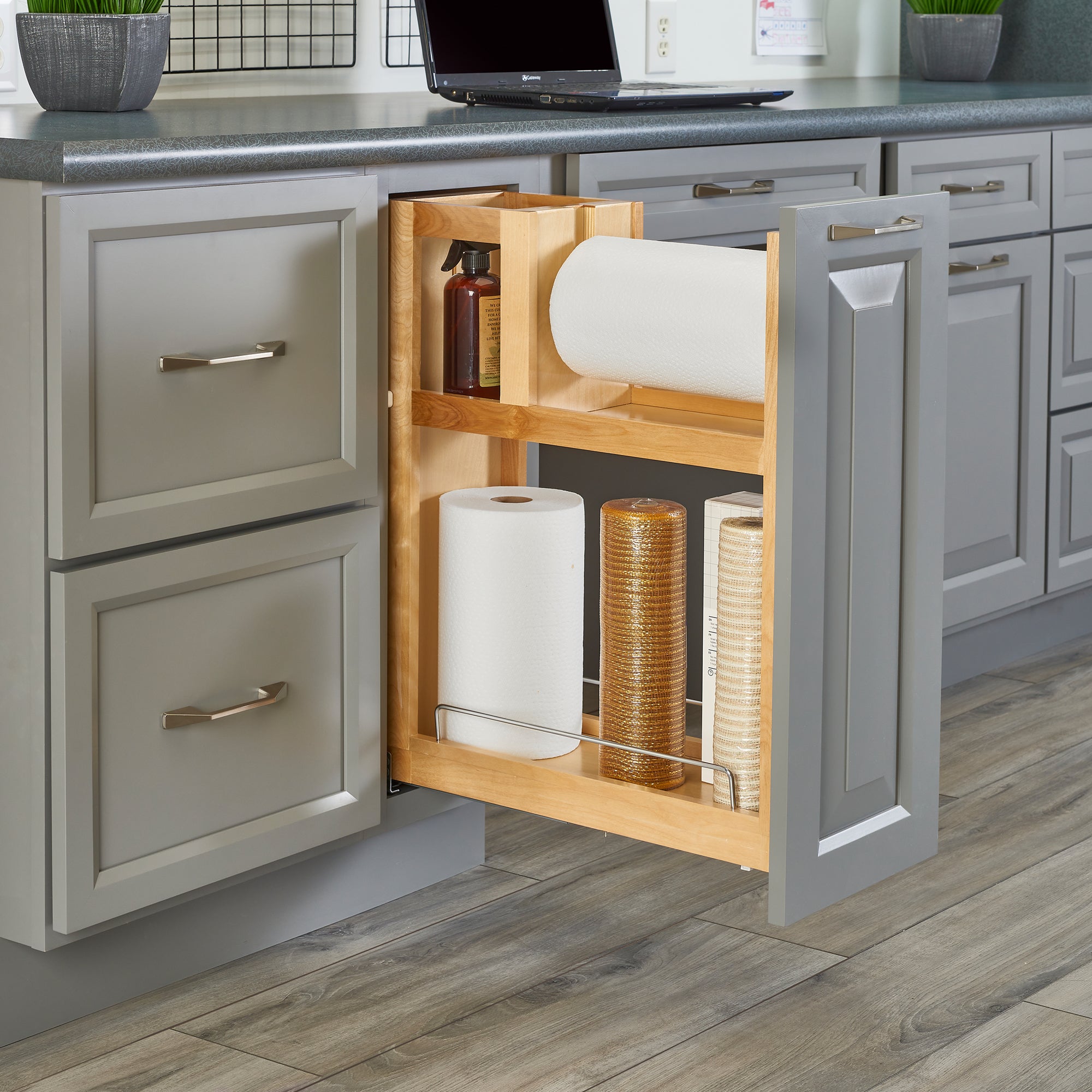 Rev-A-Shelf Paper Towel Pullout Cabinet Organizer w/ Soft-Close, 448PTH-BCSC-6C