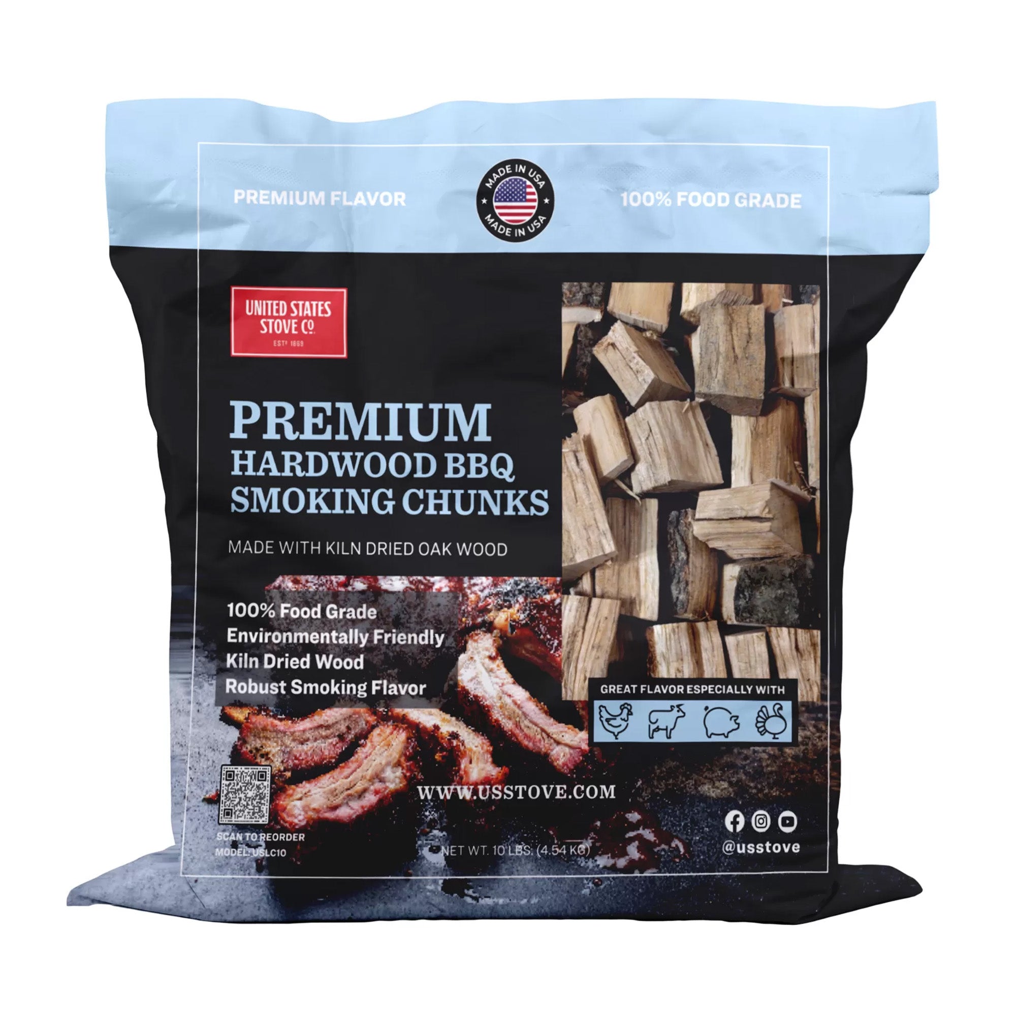 U.S. Stove Company Premium Smoking Wood Chunks for BBQ and Grilling, 10 Lb Bag - VMInnovations