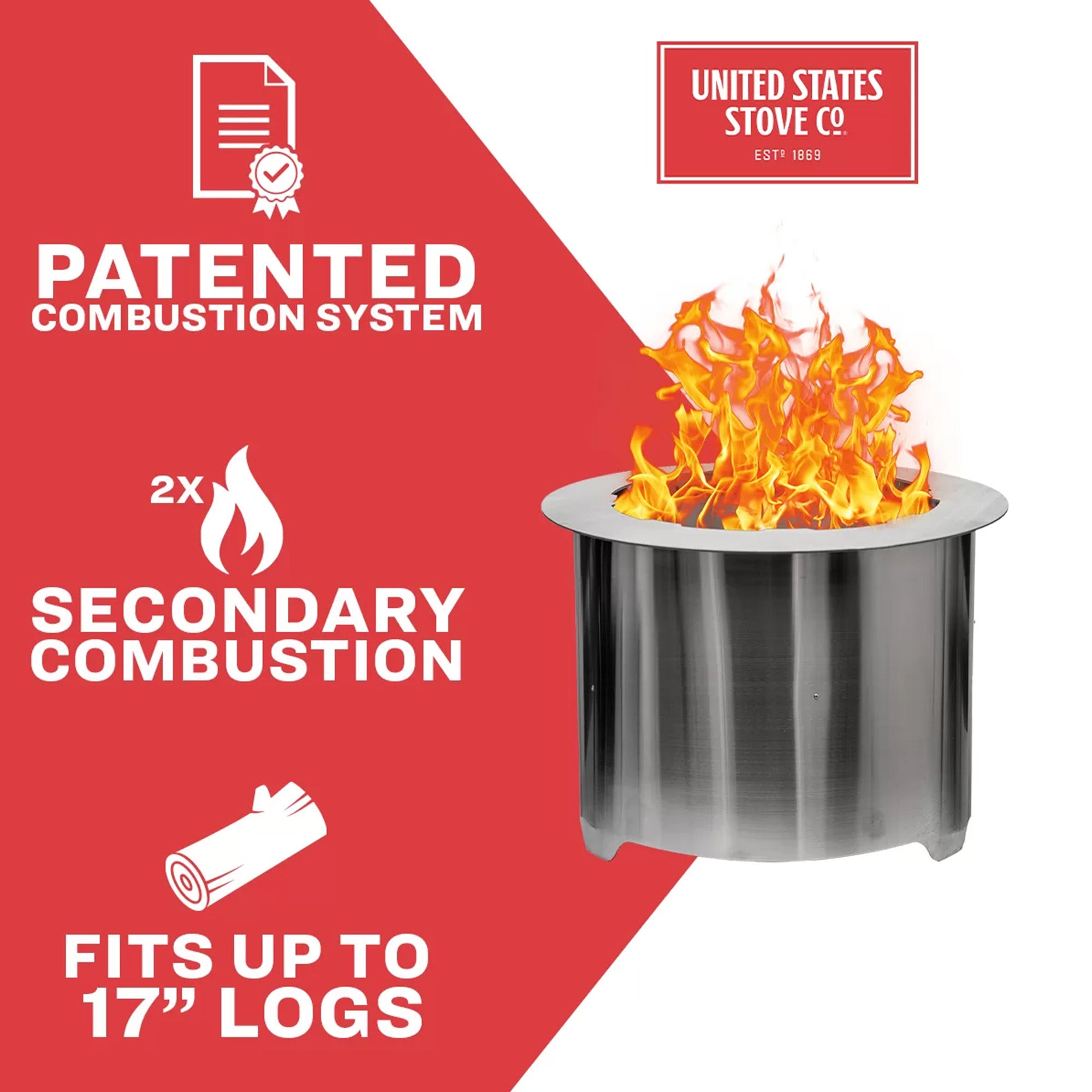 U.S. Stove Company Smokeless Stainless Steel Wood Burning Fire Pit, 21 Inch - VMInnovations