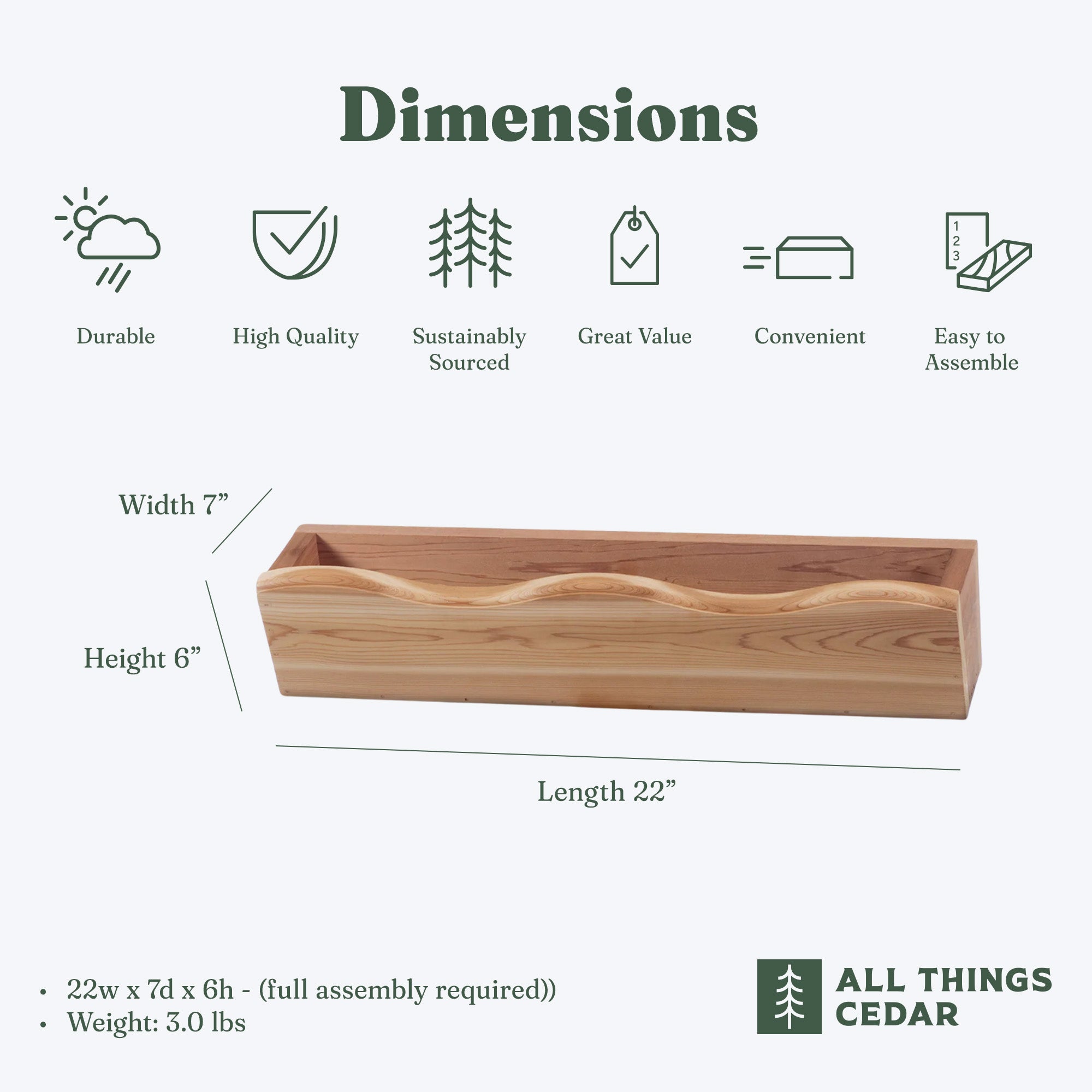 All Things Cedar 22” Outdoor Window Planter, Wooden Wall Box for Plants, Natural - VMInnovations