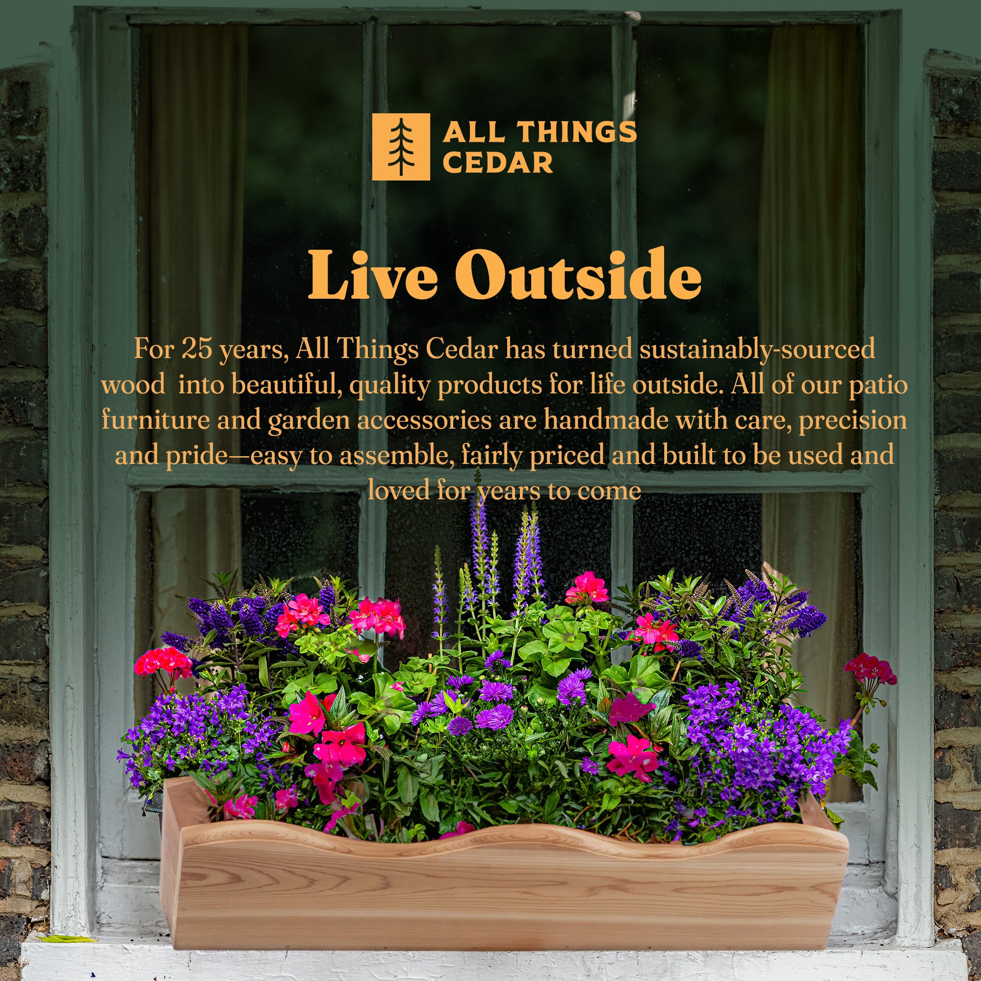 All Things Cedar 22” Outdoor Window Planter, Wooden Wall Box for Plants, Natural - VMInnovations