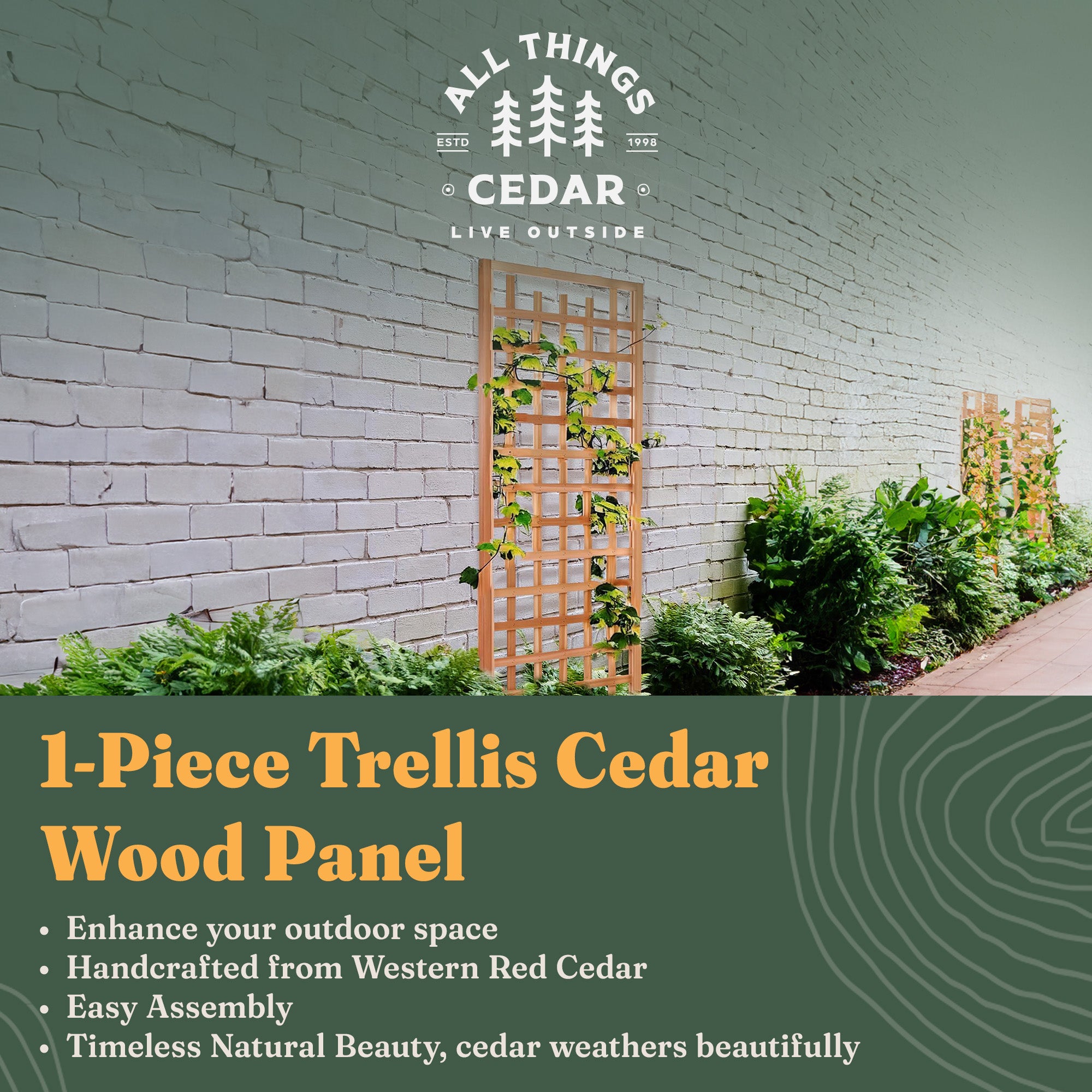 All Things Cedar 84"x33" Outdoor Single Trellis Handcrafted for Climbing Plants - VMInnovations