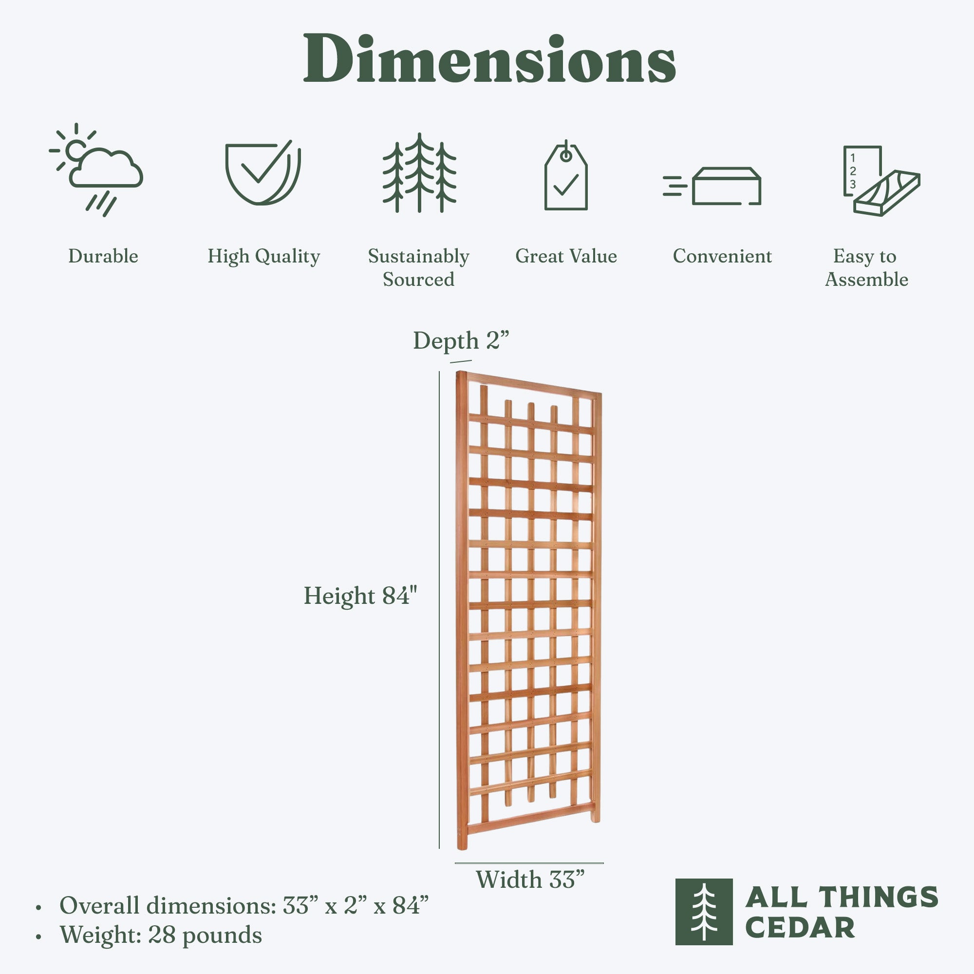 All Things Cedar 84"x33" Outdoor Single Trellis Handcrafted for Climbing Plants