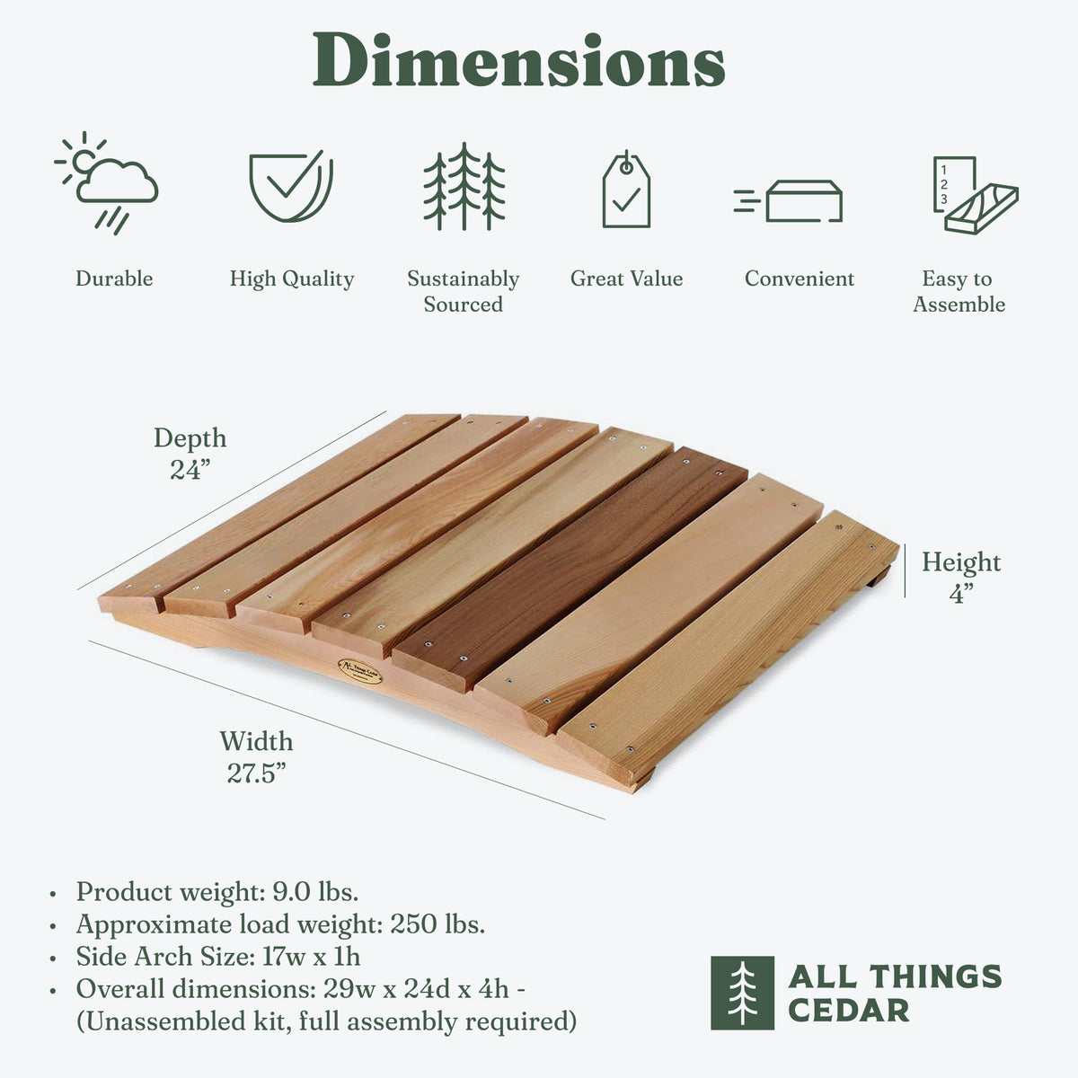 All Things Cedar Outdoor Wood Bridge, Walkway, Backyard Pond, 2’ (Open Box) - VMInnovations