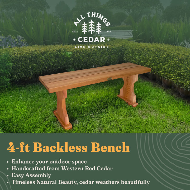 All Things Cedar 45” Deluxe Wood Backless Bench, Indoor Outdoor Seating, Natural