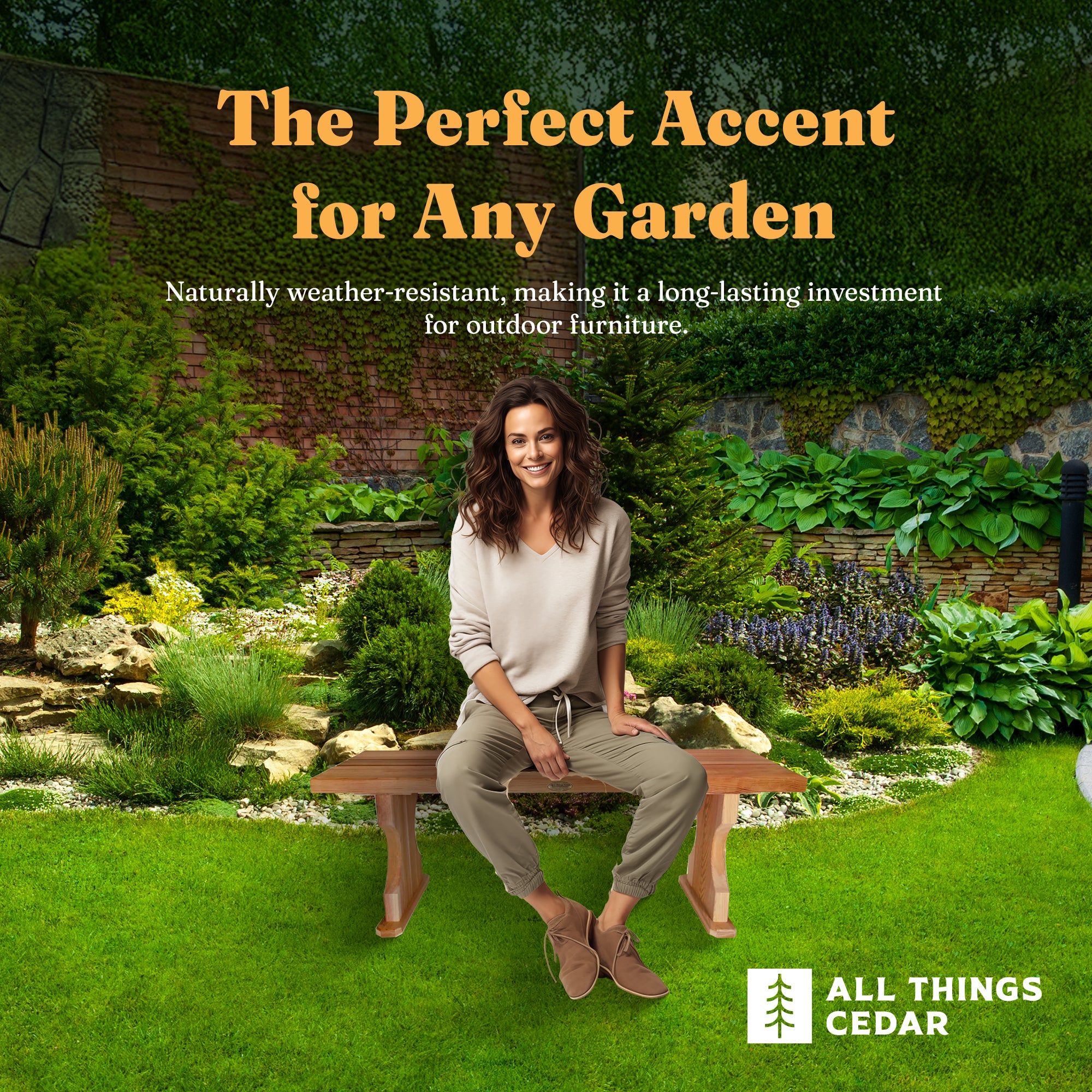 All Things Cedar 45” Deluxe Wood Backless Bench, Indoor Outdoor Seating, Natural - VMInnovations
