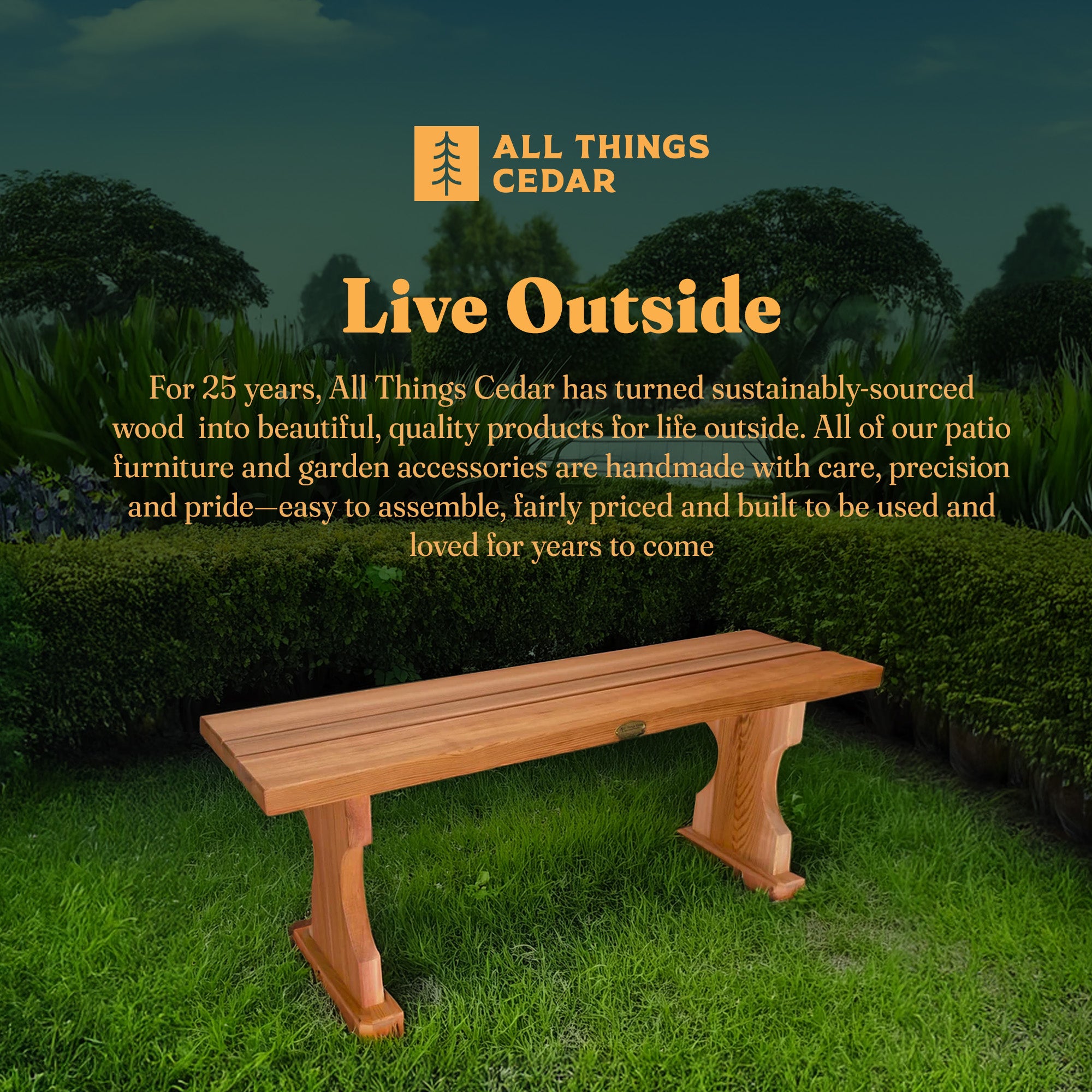 All Things Cedar 45” Deluxe Wood Backless Bench, Indoor Outdoor Seating, Natural - VMInnovations