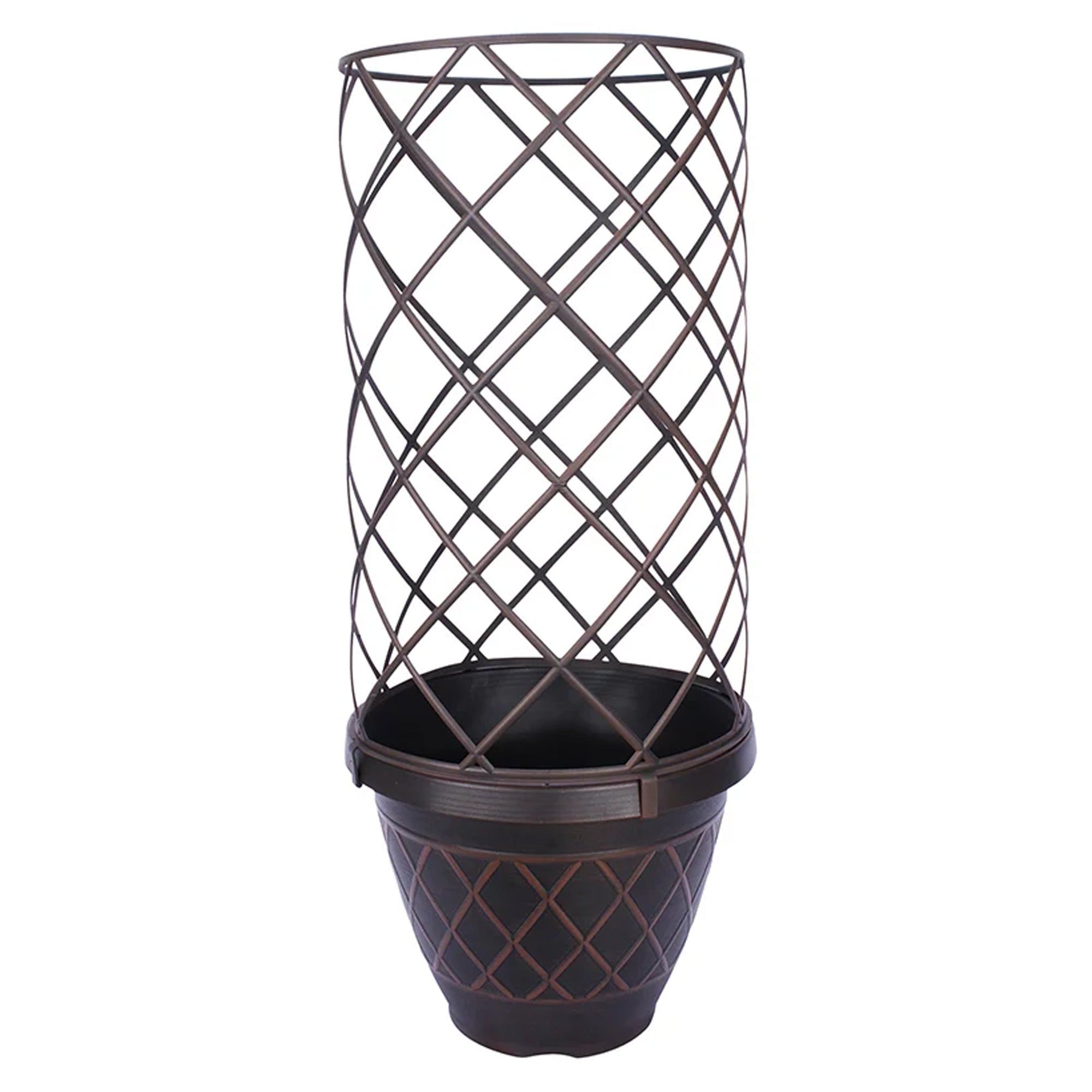 Southern Patio 15-Inch Lacis Resin Planter with Trellis Support Frame, Brown