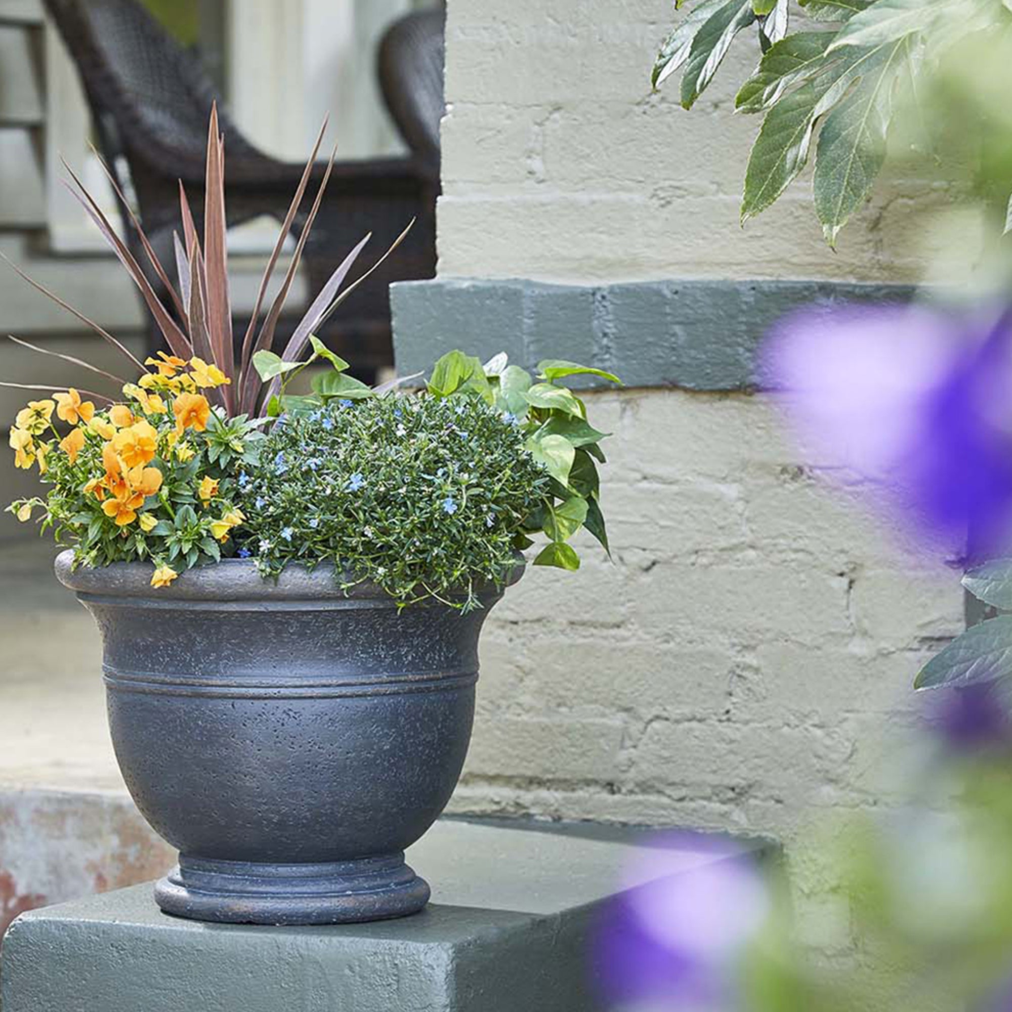 Southern Patio Jean Pierre 15" Planter with Ceramic and Resin Composite, Brown
