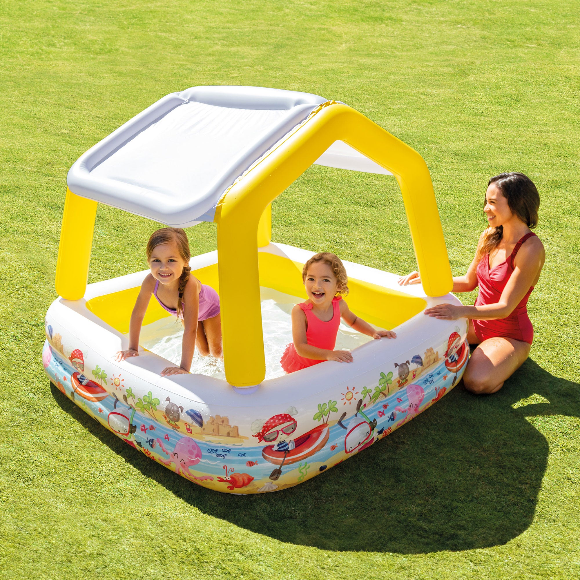 Intex Inflatable Sun Shade Kiddie Pool and Multi-Colored Fun Ballz, 100 Pack
