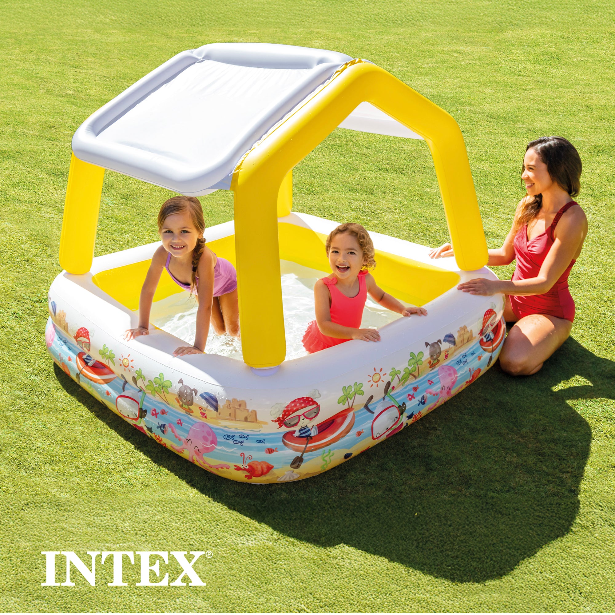 INTEX Sun & Shade Inflatable Kids Swimming Pool w/ Canopy (Open Box)