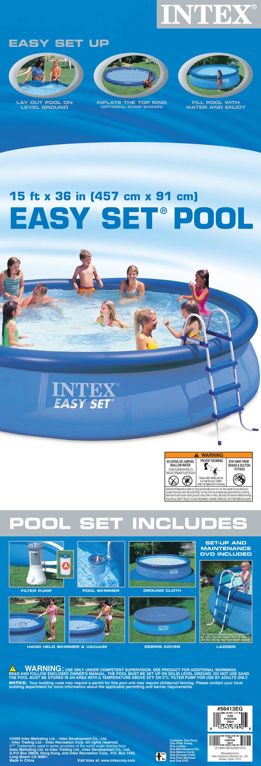 INTEX 15' x 36" Easy Set Swimming Pool Kit w/ 1000 GPH Filter Pump (Open Box)