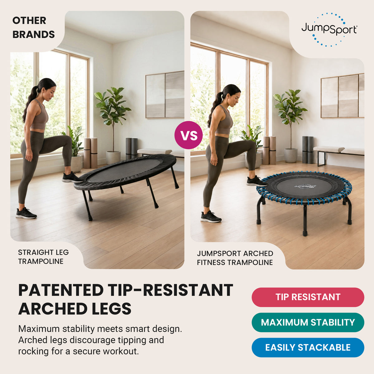 JumpSport 350 PRO 39 Inch Fitness Trampoline with Blue EnduroLast Elastic Cords