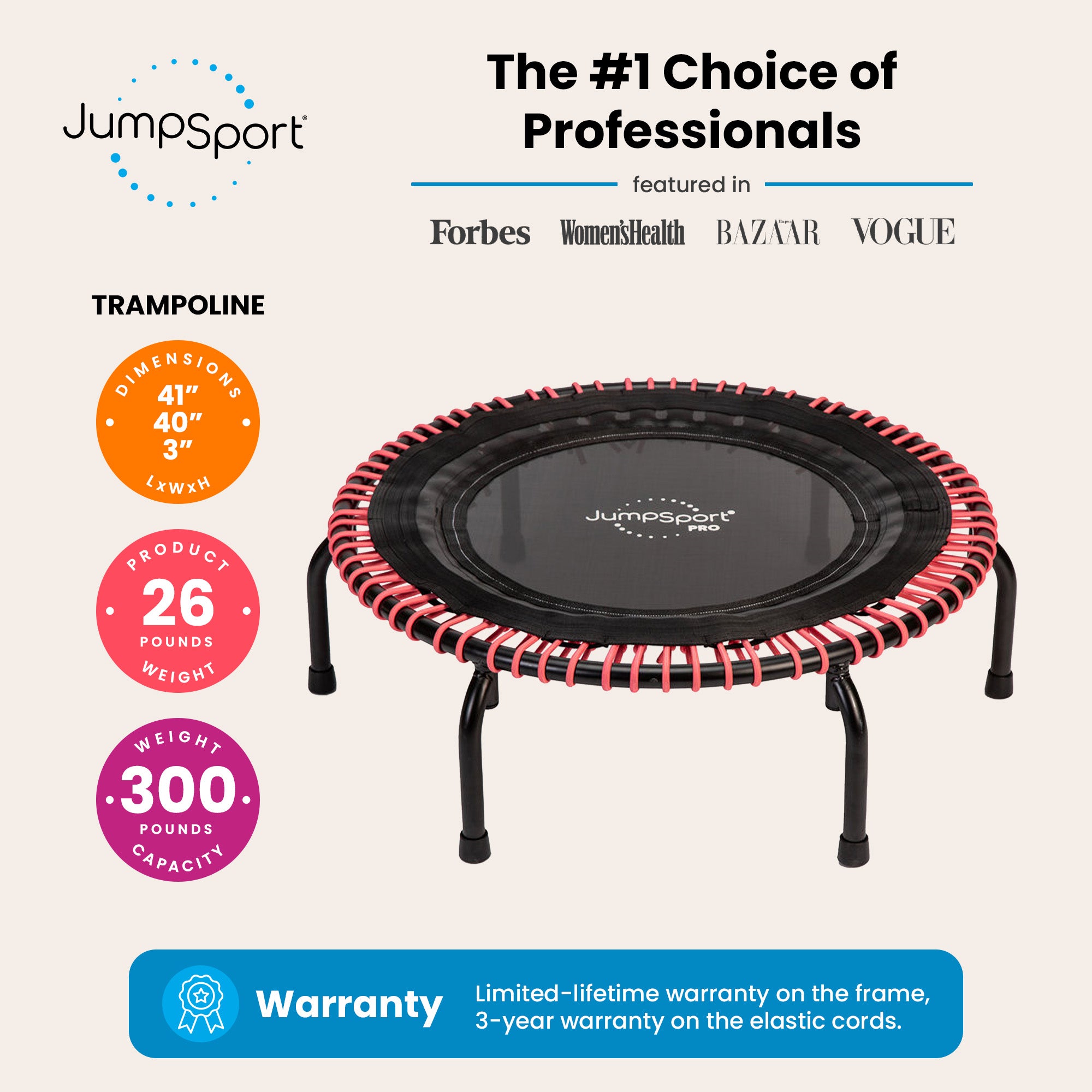 JumpSport 39" Fitness Trampoline with Pink EnduroLast Elastic Cords (Used) - VMInnovations