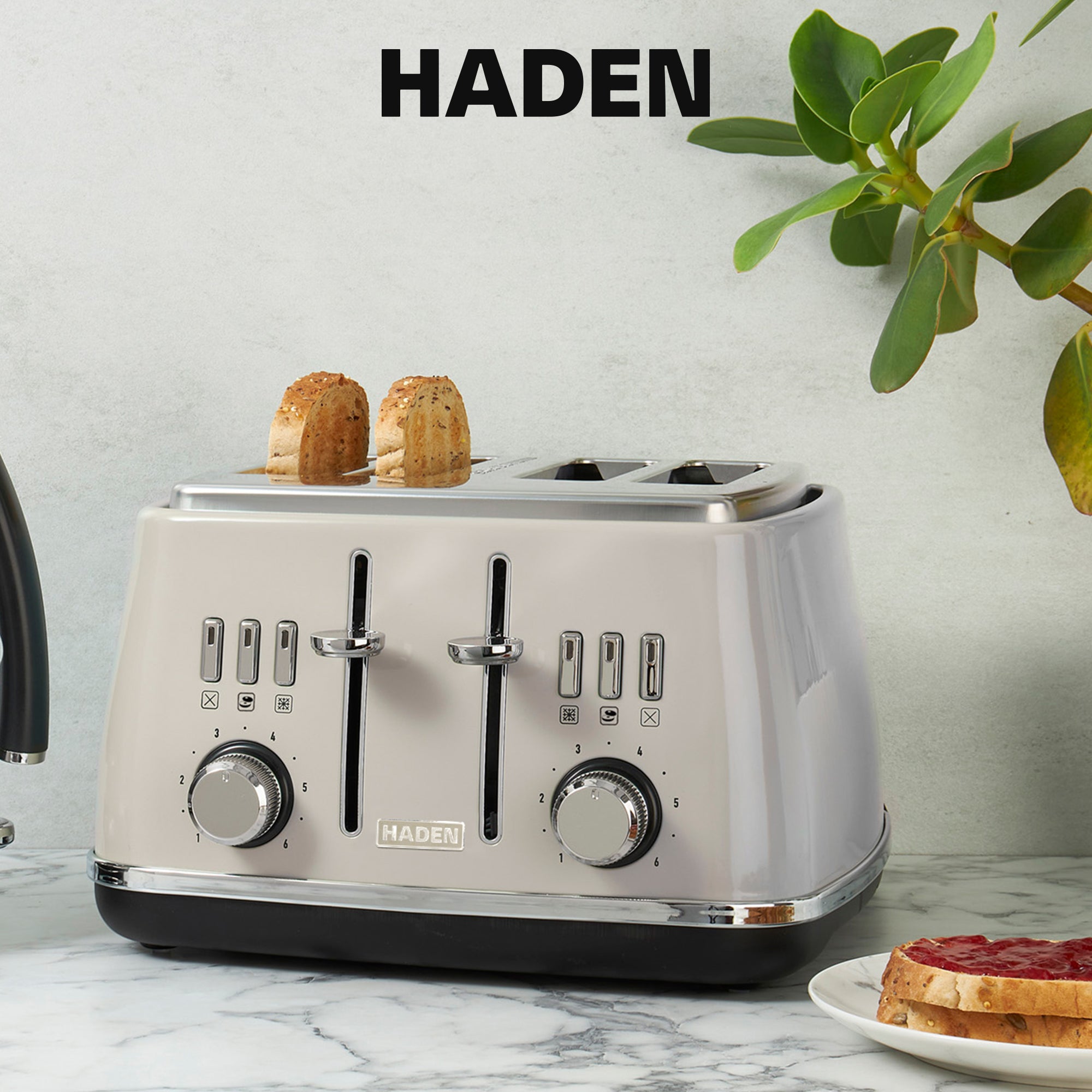 Haden Cotswold 4 Slice Toaster w/Wide Slot & Adjustable Browning,Putty(Open Box) - VMInnovations