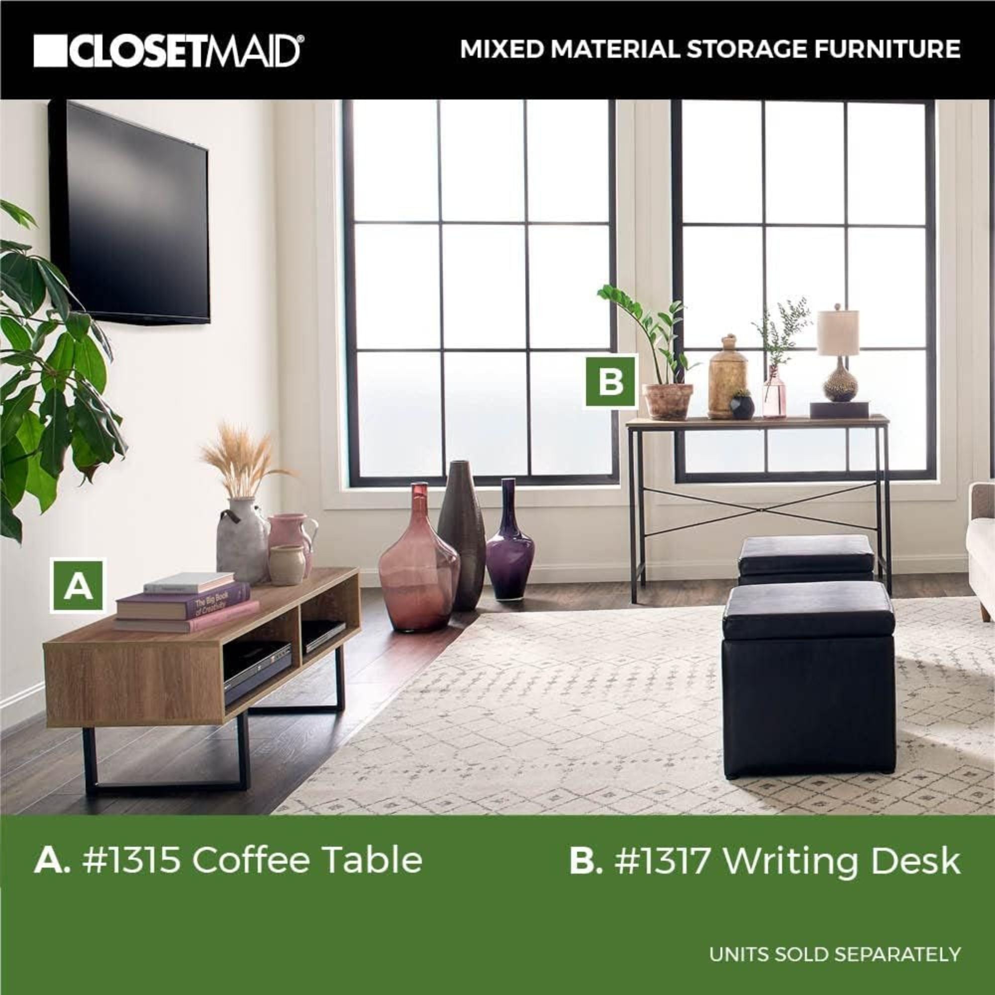 ClosetMaid Wooden Coffee Table with Storage Shelves, Modern Home Furniture, Gray - VMInnovations