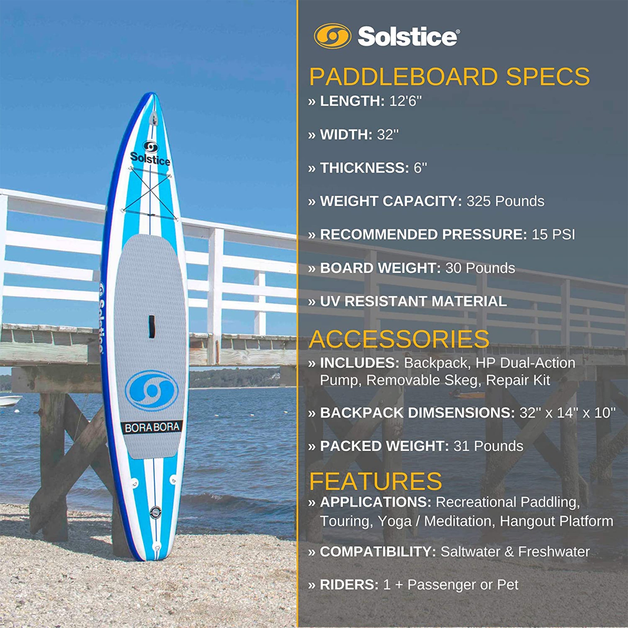 Solstice BoraBora 12' Heavy Duty Inflatable Stand-Up Paddle Board(Open Box)