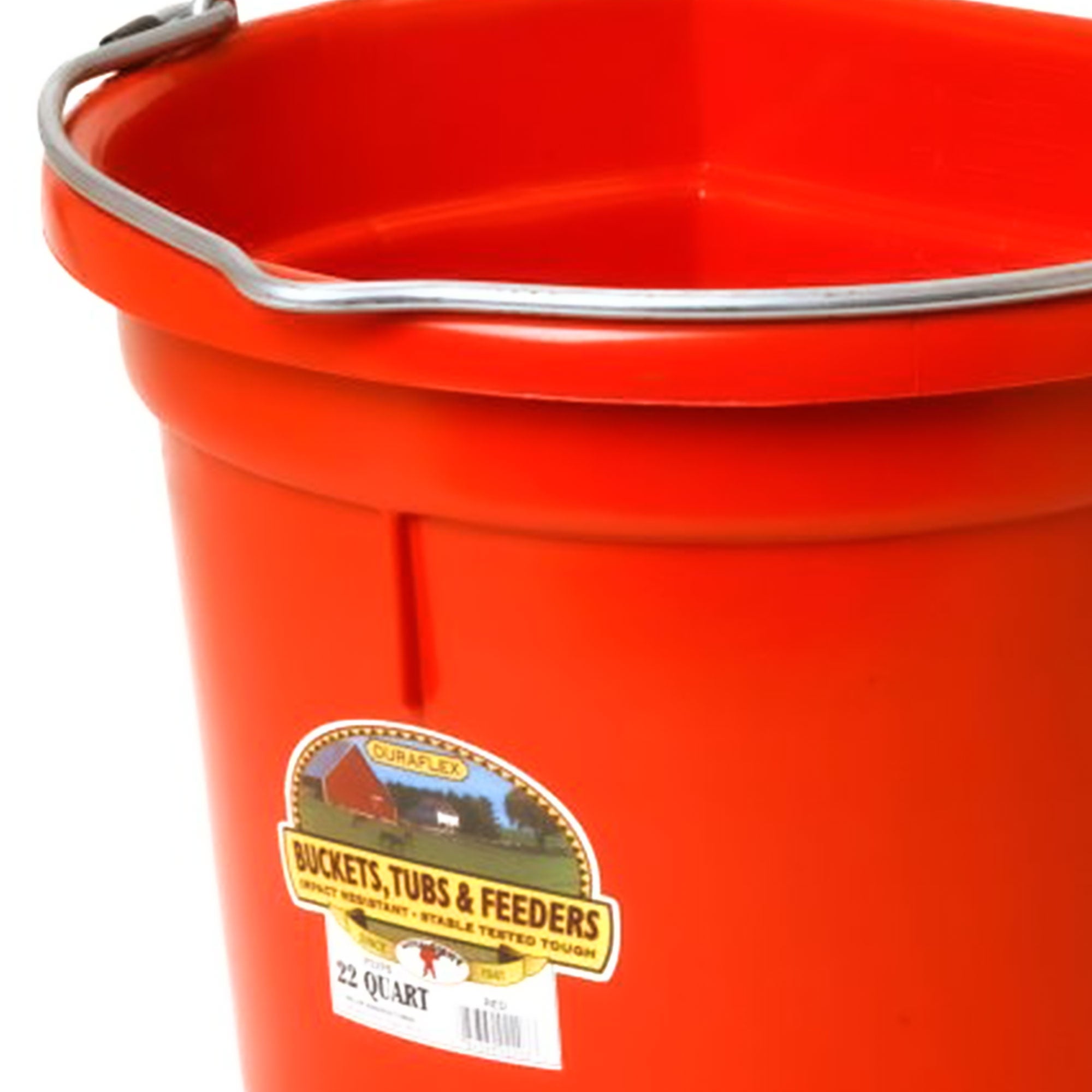 Little Giant Heavy Duty 22 Quart Flat Back Plastic Bucket w/ Metal Handle, Red - VMInnovations