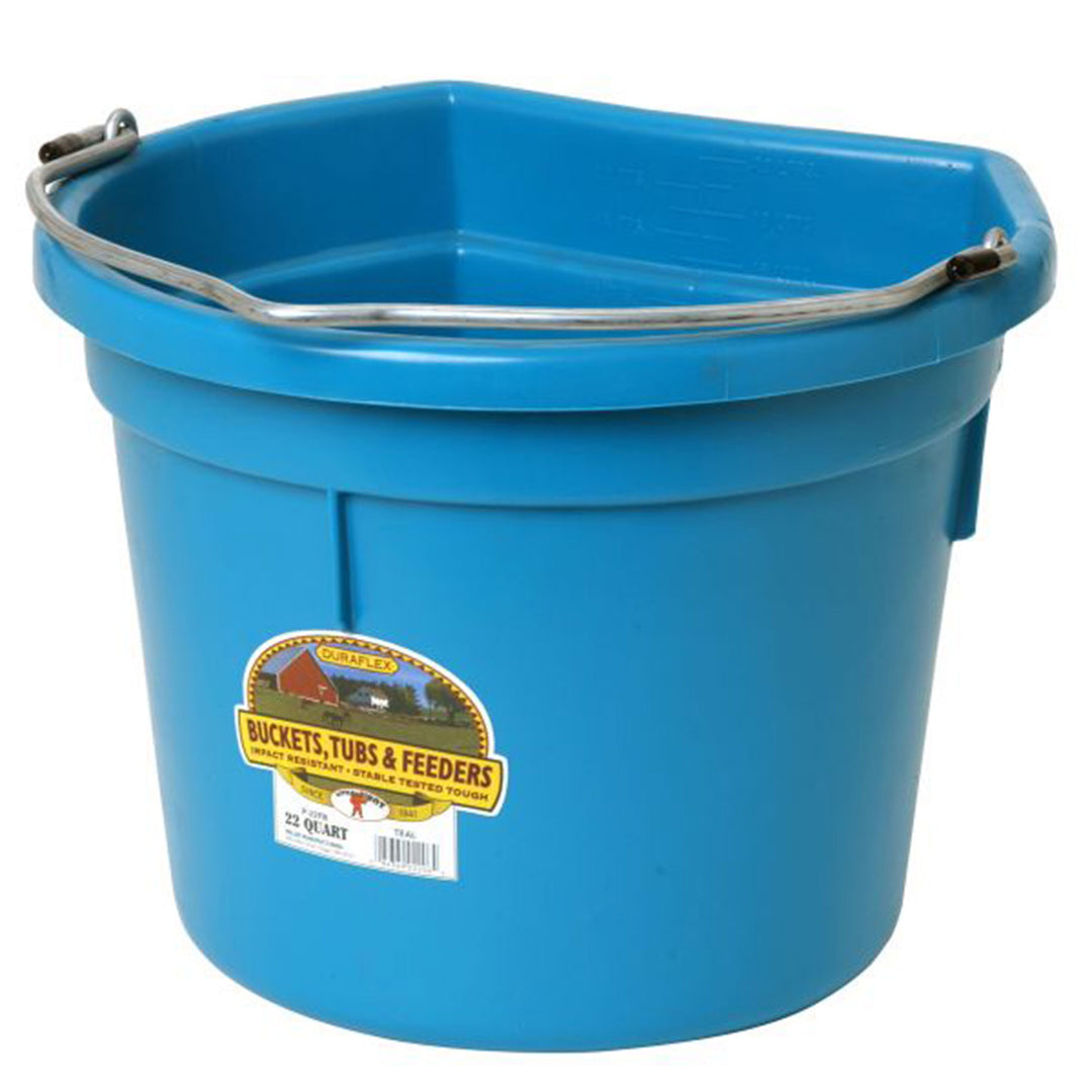 Little Giant Heavy Duty 22 Quart Flat Back Plastic Bucket w/ Metal Handle, Teal - VMInnovations