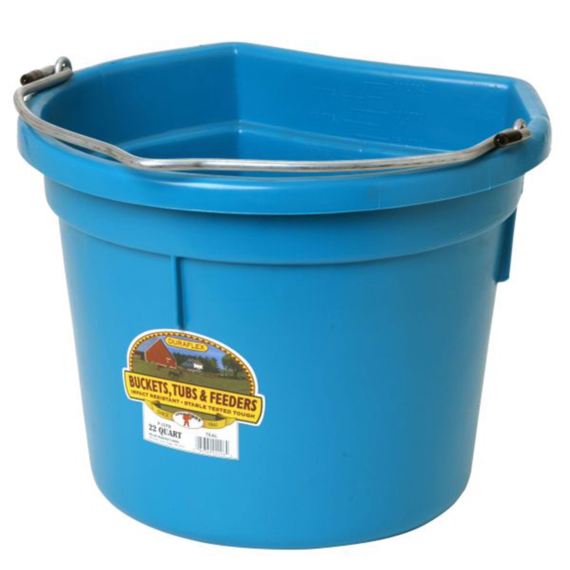 Little Giant Heavy Duty 22 Quart Flat Back Plastic Bucket w/ Metal Handle, Teal - VMInnovations