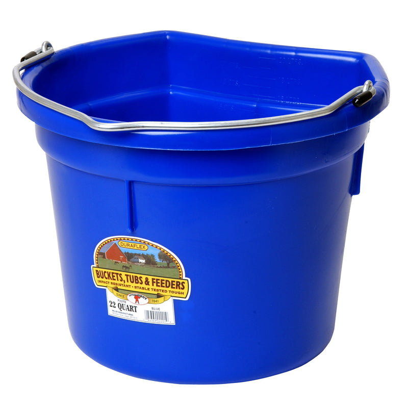 Little Giant Heavy Duty 22 Quart Flat Back Plastic Bucket w/ Metal Handle, Blue