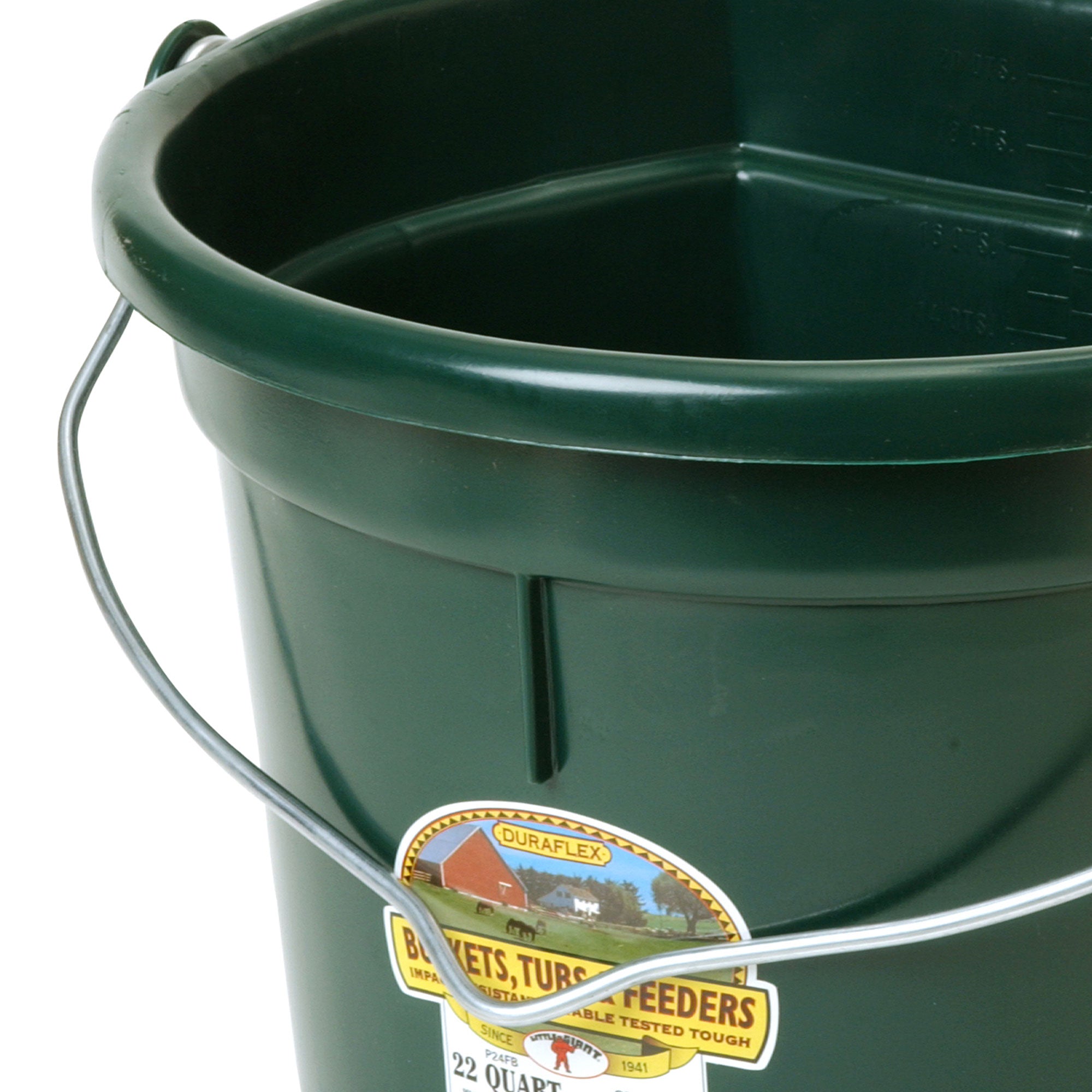 Little Giant 22 Quart Flat Plastic Animal Feed Bucket with Knob Bail, Green - VMInnovations