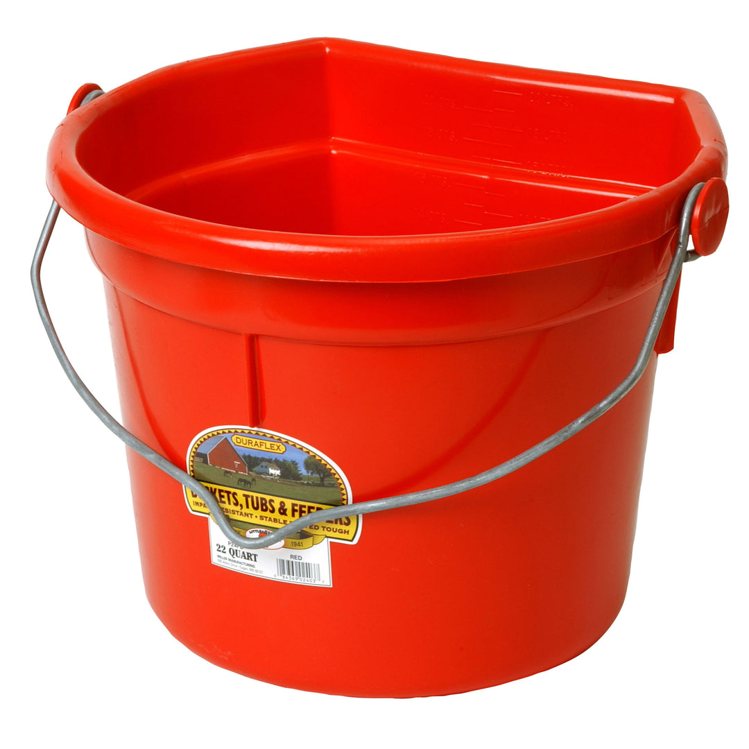 Little Giant 22 Quart Flat Durable Plastic Animal Feed Bucket w/ Knob Bail, Red - VMInnovations