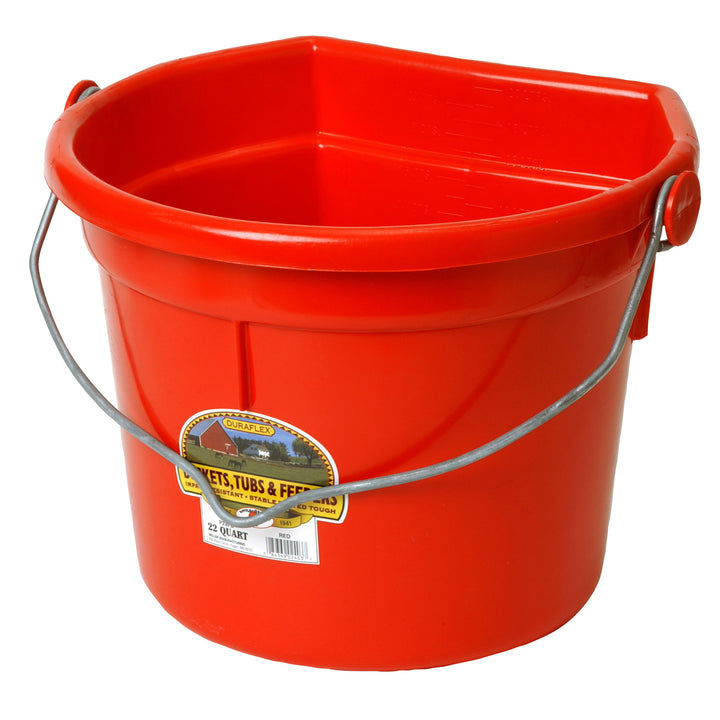 Little Giant 22 Quart Flat Durable Plastic Animal Feed Bucket w/ Knob Bail, Red - VMInnovations