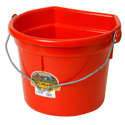 Little Giant 22 Quart Flat Durable Plastic Animal Feed Bucket w/ Knob Bail, Red