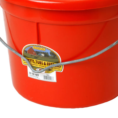 Little Giant 22 Quart Flat Durable Plastic Animal Feed Bucket w/ Knob Bail, Red