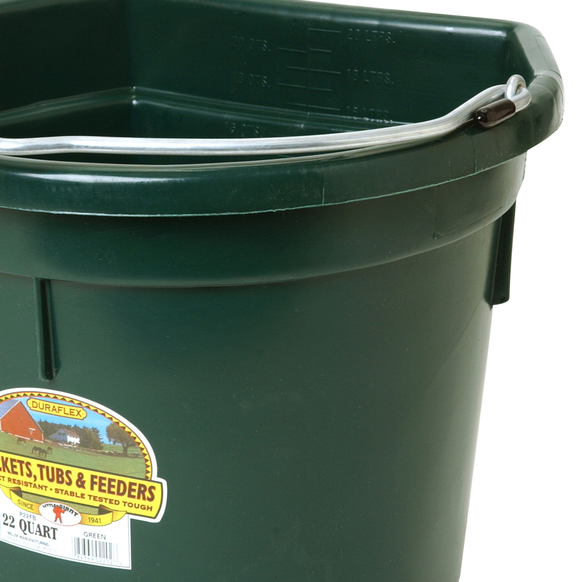 Little Giant Heavy Duty 22 Quart Flat Back Plastic Bucket w/ Metal Handle, Green - VMInnovations