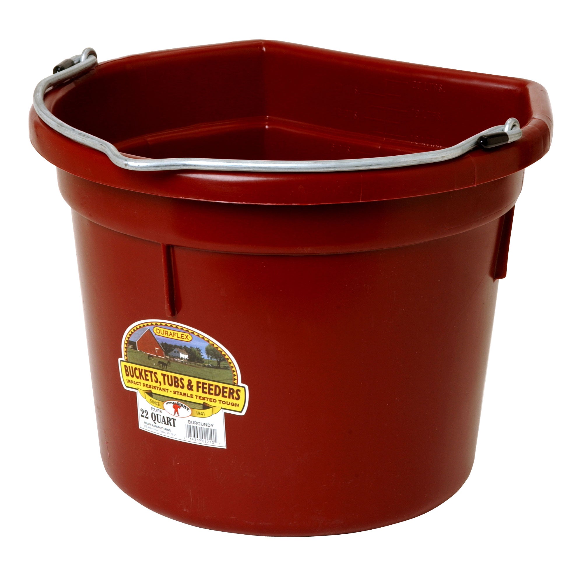 Little Giant Heavy Duty 22 Qt Flat Back Plastic Bucket w/Metal Handle, Burgundy - VMInnovations