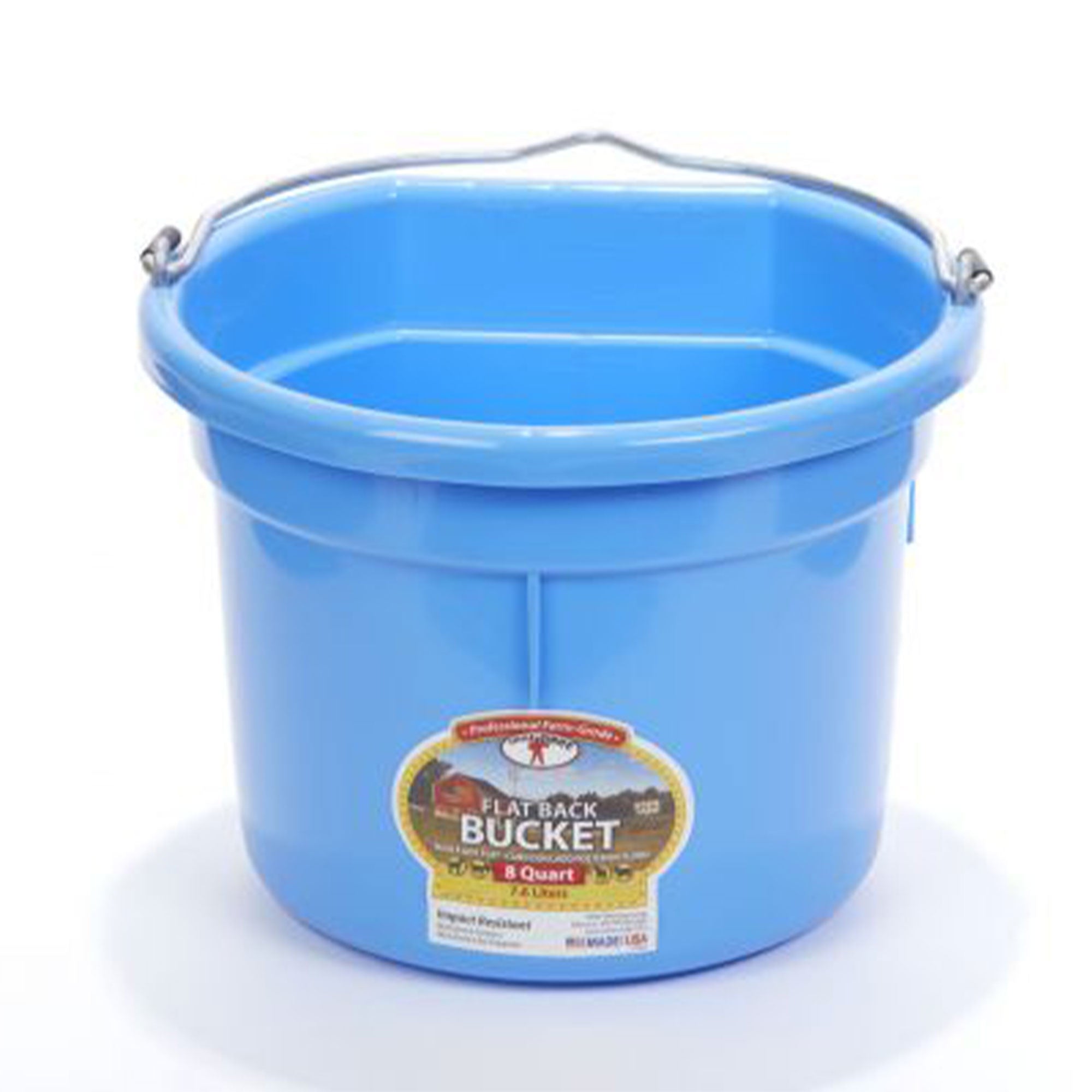 Little Giant Heavy Duty 8 Quart Flat Back Plastic Bucket w/ Metal Handle, Berry - VMInnovations