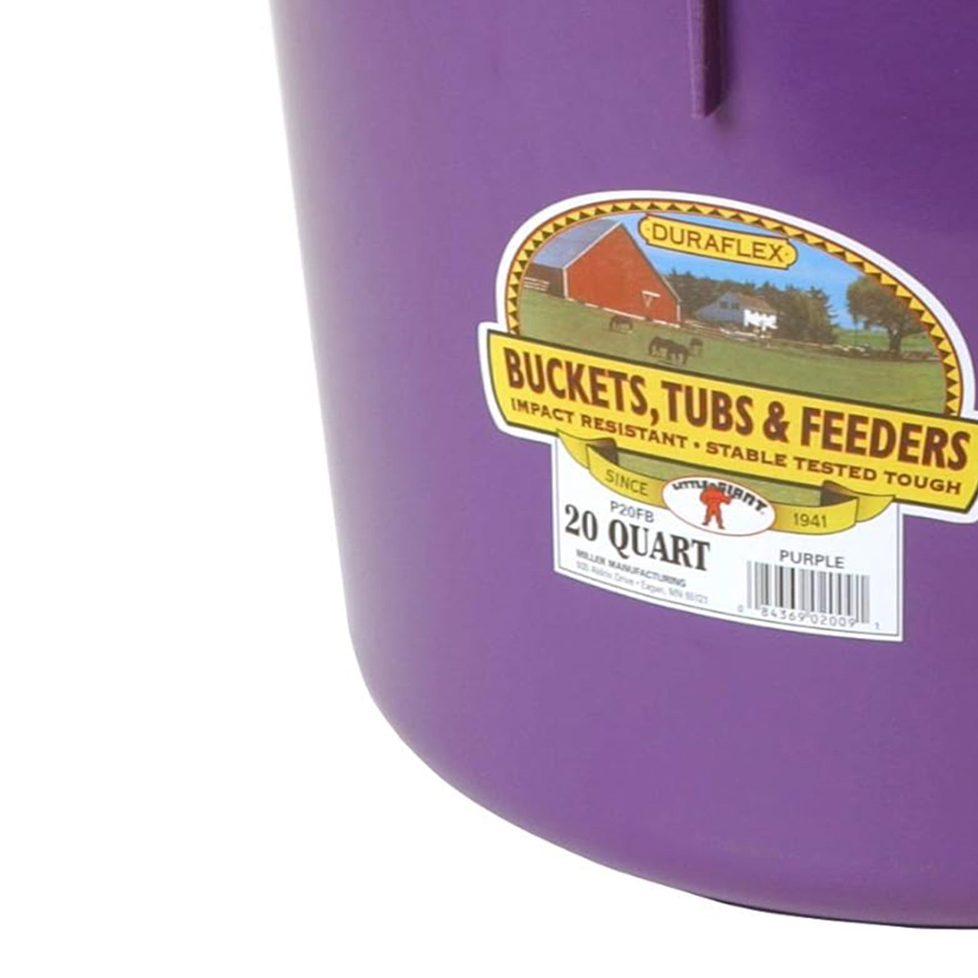 Little Giant Flat Back Plastic Animal Feed Bucket, Metal Handle, 20 Qt, Purple - VMInnovations