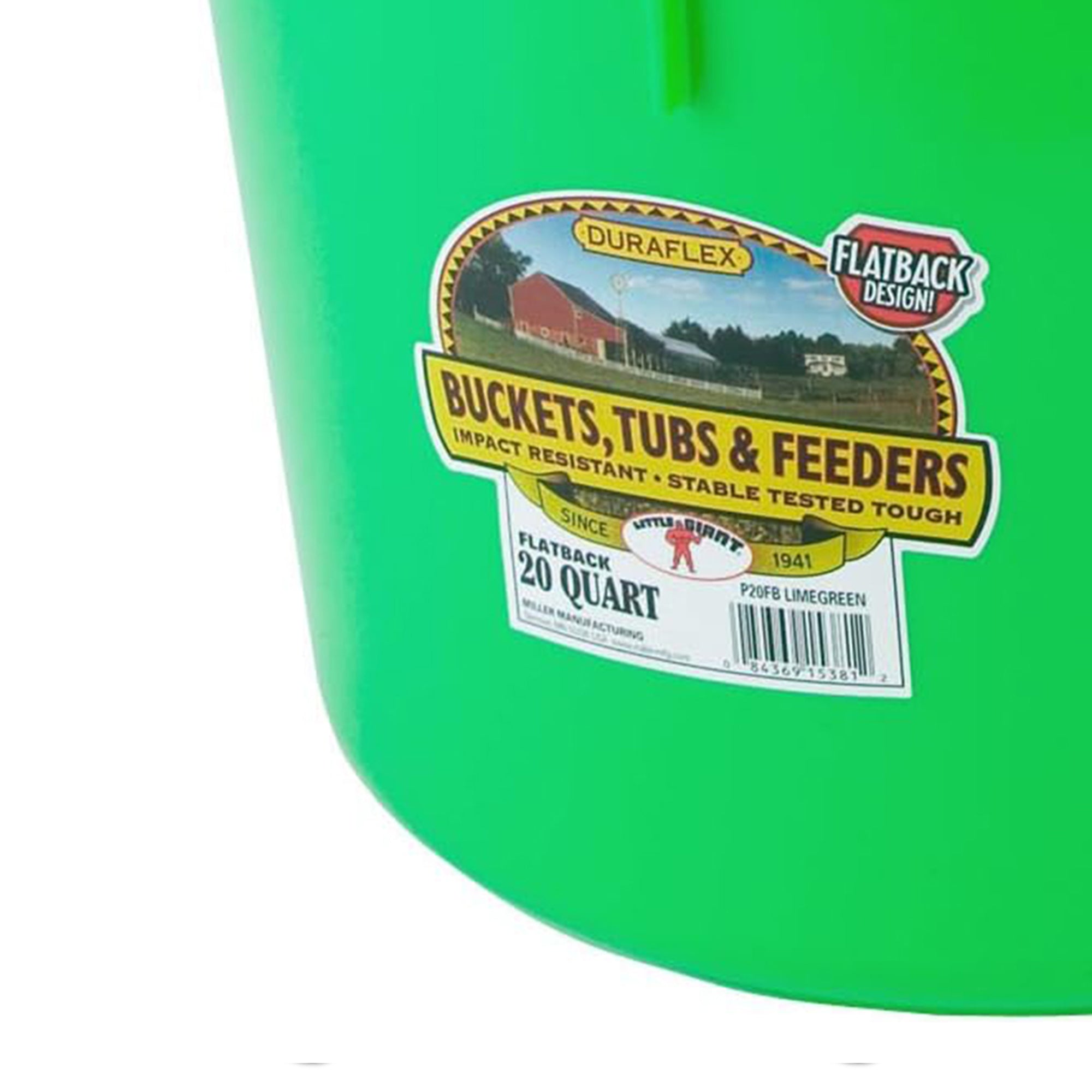 Little Giant Flat Back Plastic Animal Feed Bucket, Metal Handle, 20 Qt, Lime - VMInnovations