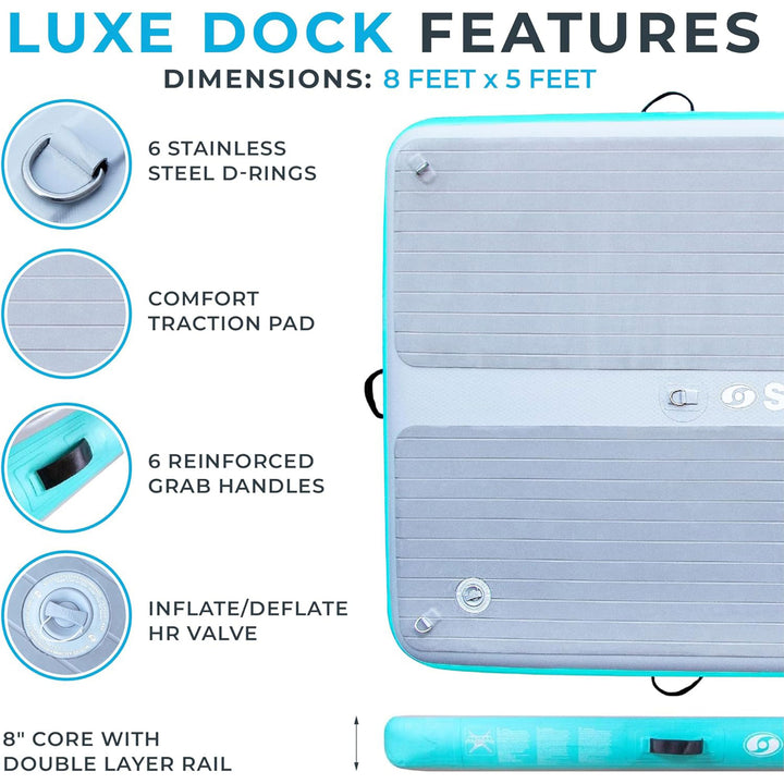 Solstice Original Inflatable LUXE Dock Platform 8' x 5' Floating Raft Water Mat - VMInnovations