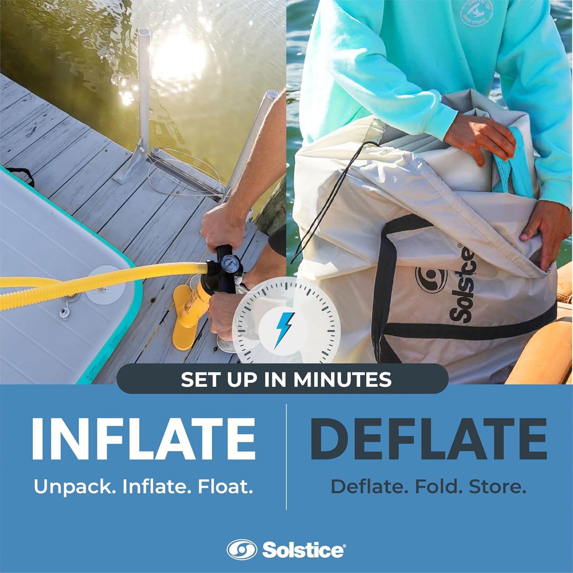 Solstice Original Inflatable LUXE Dock Platform 10' x 8' Floating Raft Water Mat - VMInnovations