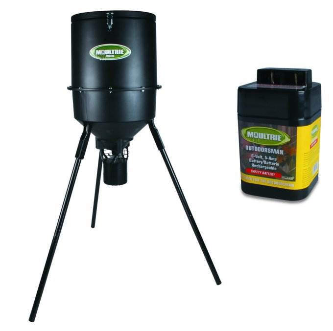 MOULTRIE 30 Gallon Pro Hunter Tripod Game Deer Feeder + 6V Rechargeable Battery