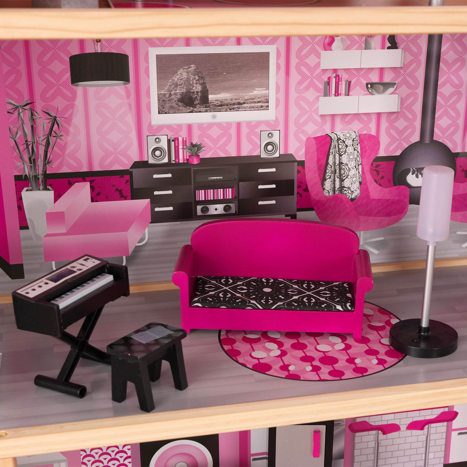 KidKraft Glamorous Sparkle Mansion Curved Roof Dollhouse + Furniture (Open Box)