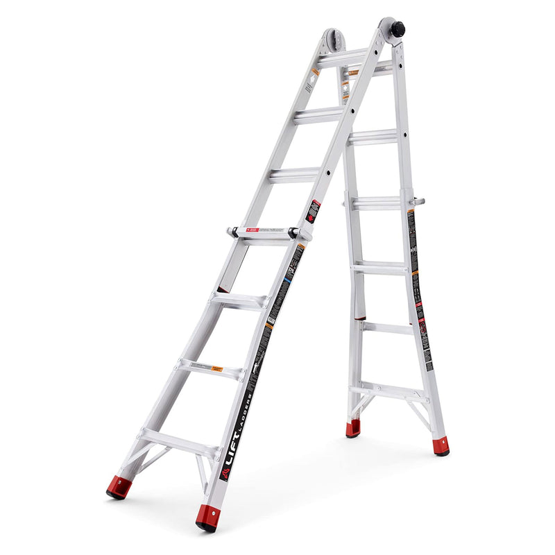 Lift Ladders 18 Foot Reach 5 in 1 Multi Position Aluminum Step Ladder, Silver